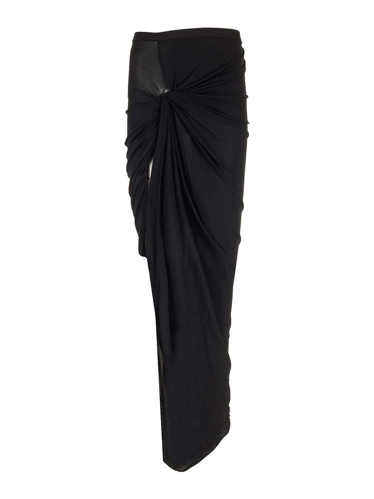 Rick Owens Black Stretch Viscose Midi Skirt In Black