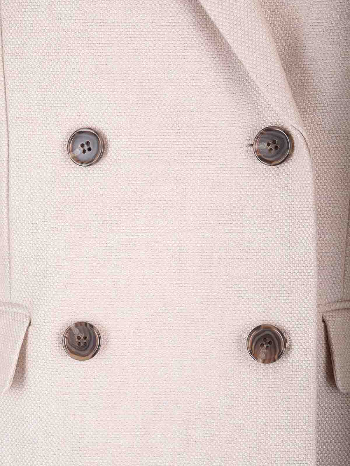 Theory Double-breasted Blazer In Linen Twill In Pink