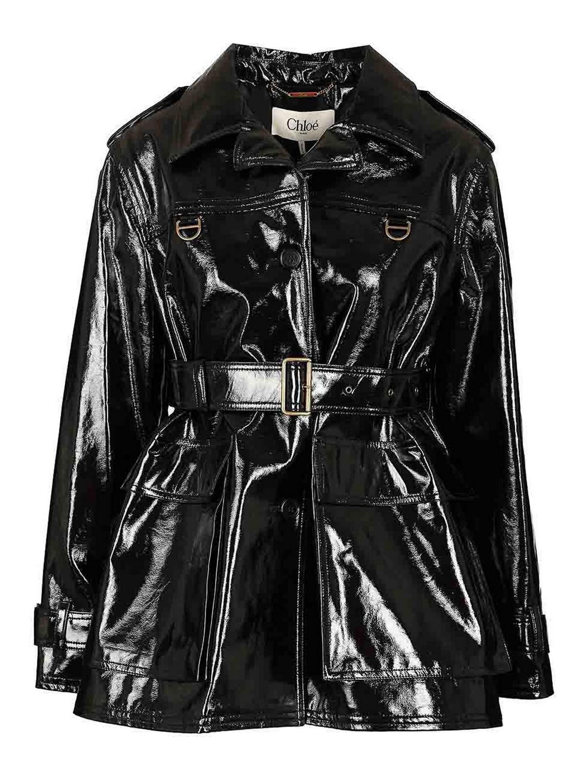 Chloé Glossy Cotton Canvas Jacket With Buckle Detail In Black