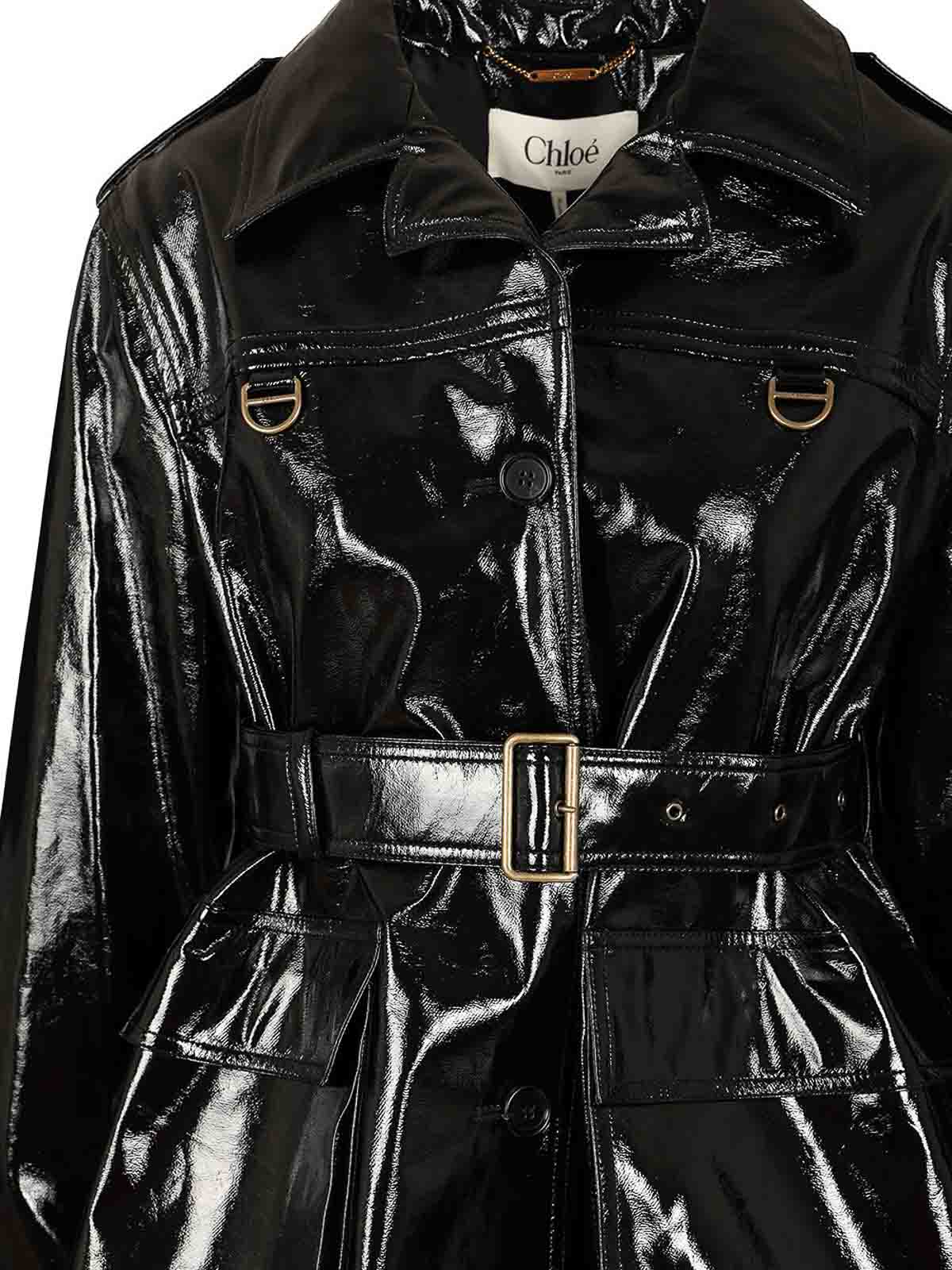 Chloé Glossy Cotton Canvas Jacket With Buckle Detail In Black