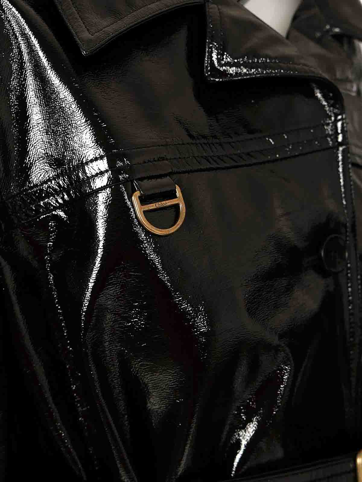 Chloé Glossy Cotton Canvas Jacket With Buckle Detail In Black