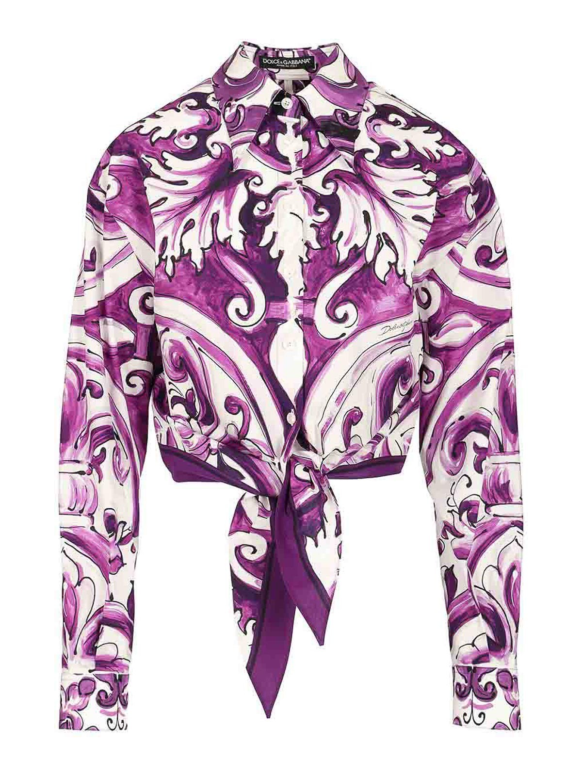Dolce & Gabbana Majolica-print Poplin Shirt In Purple