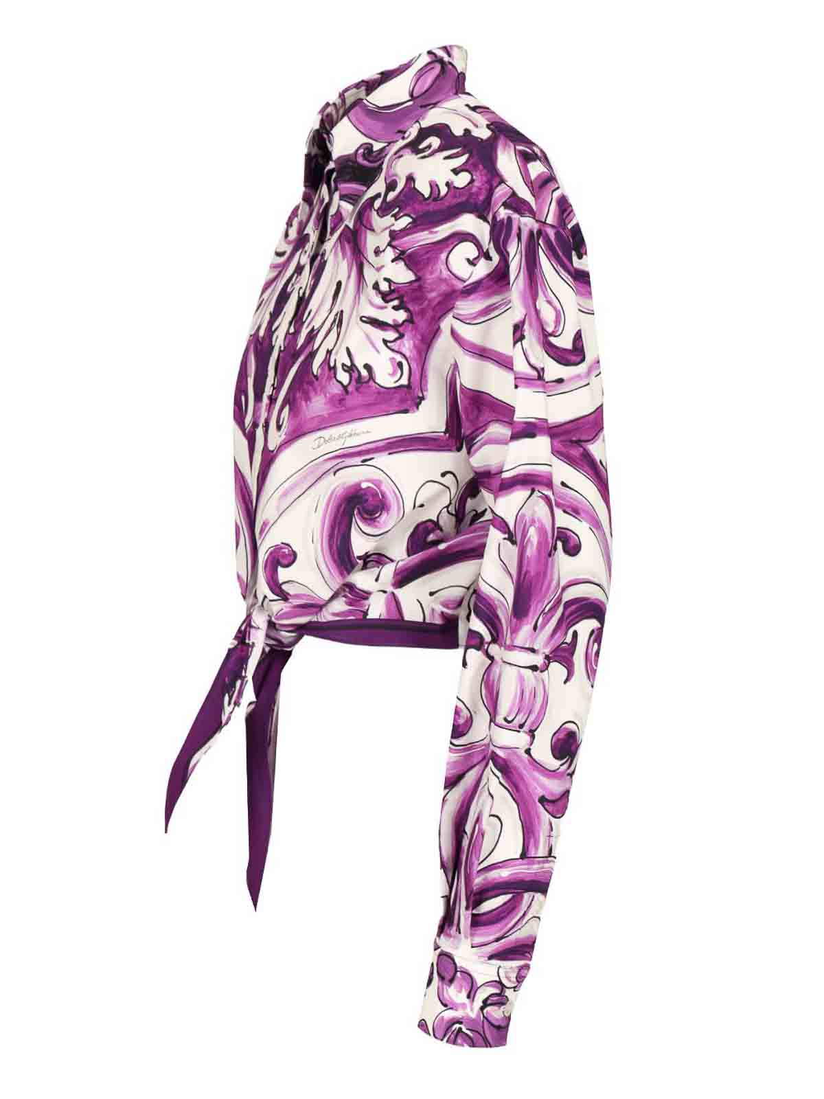 Dolce & Gabbana Majolica-print Poplin Shirt In Purple