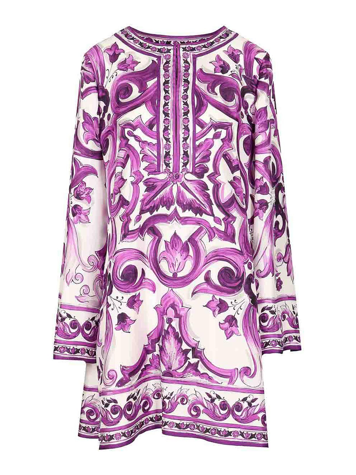 Dolce & Gabbana Maiolica Print Twill Mini Dress In Purple