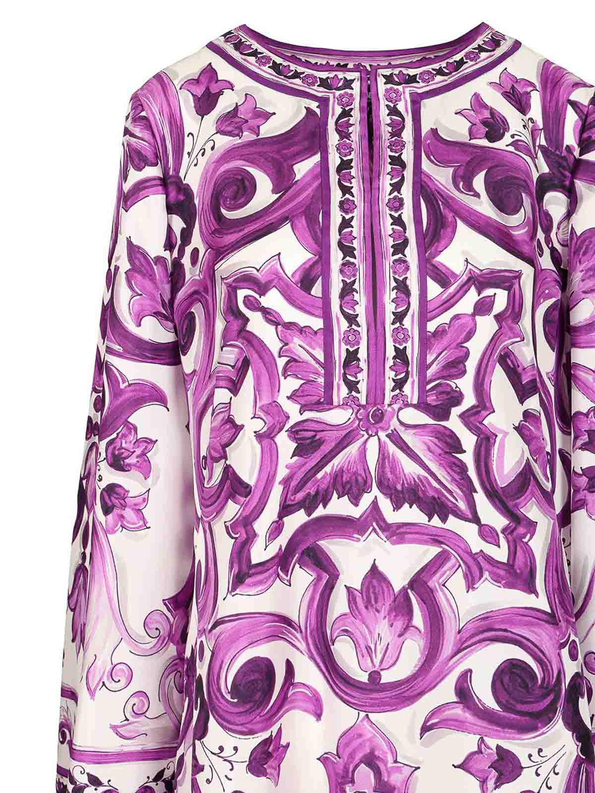 Dolce & Gabbana Maiolica Print Twill Mini Dress In Purple