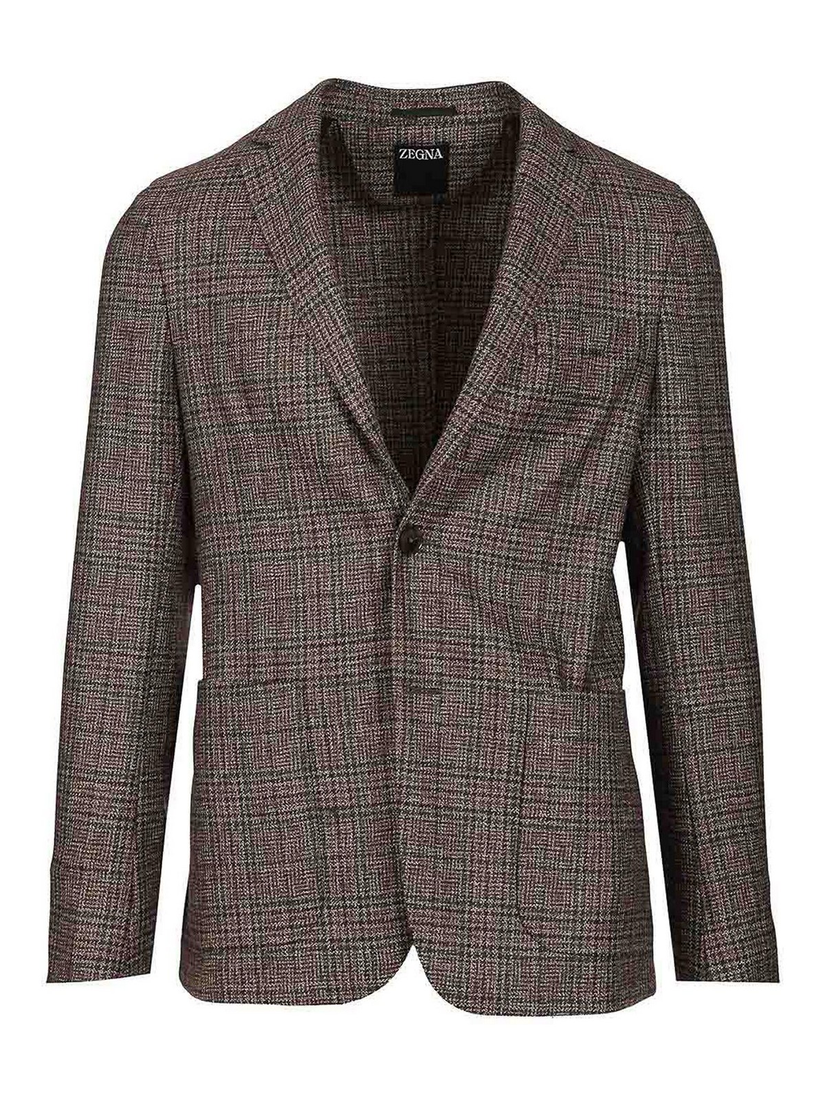 Zegna Prince Of Wales Wool Jacket In Brown