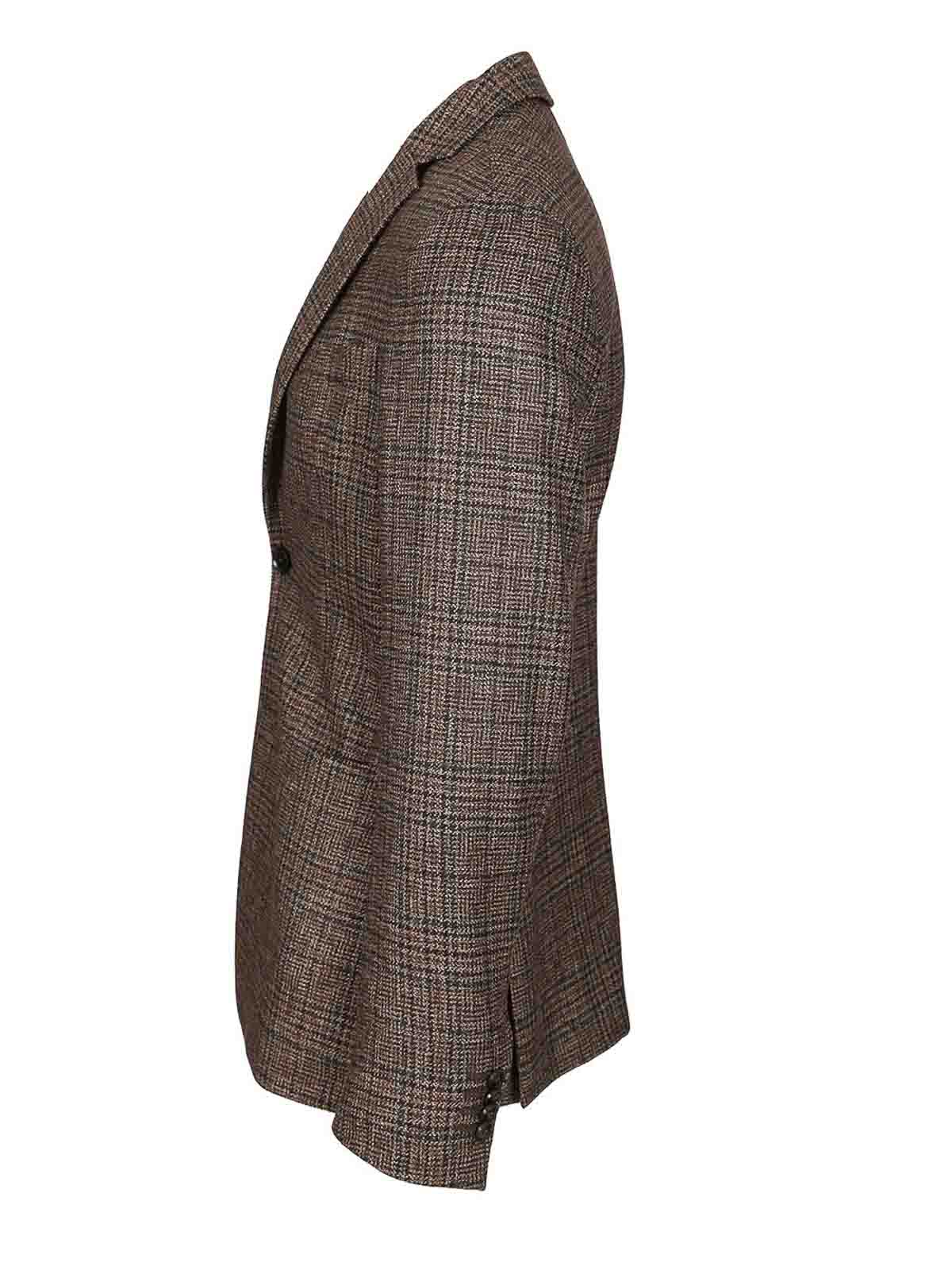 Zegna Prince Of Wales Wool Jacket In Brown