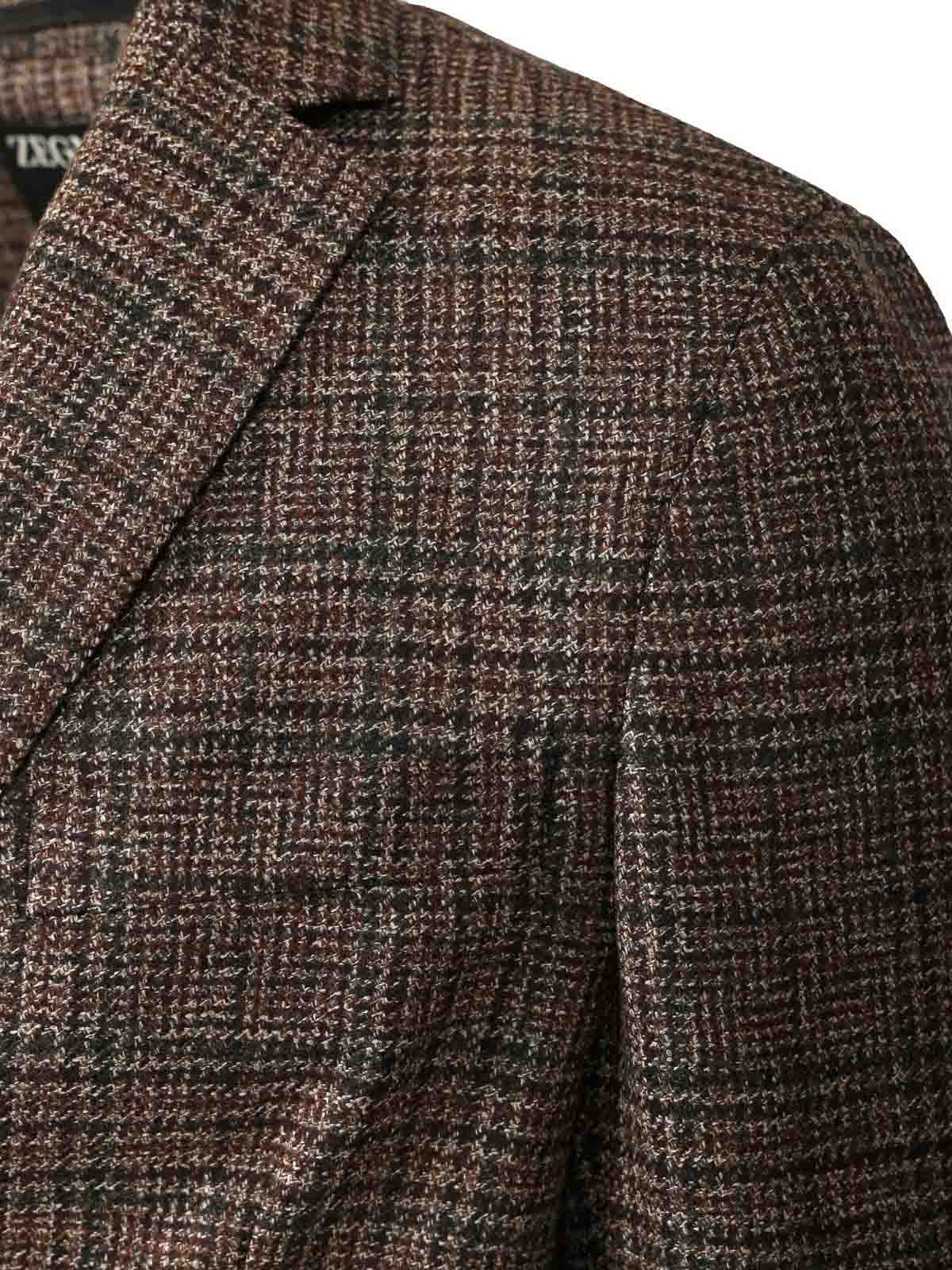 Zegna Prince Of Wales Wool Jacket In Brown