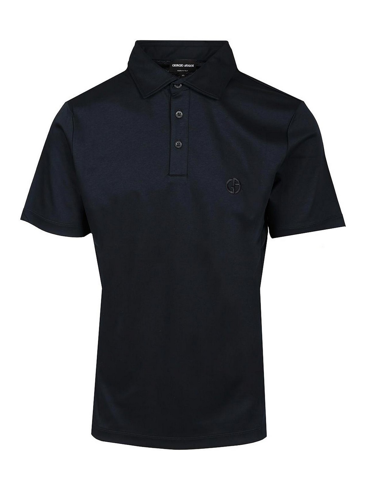 Giorgio Armani Navy Cotton Blend Polo With Embroidered Logo In Blue