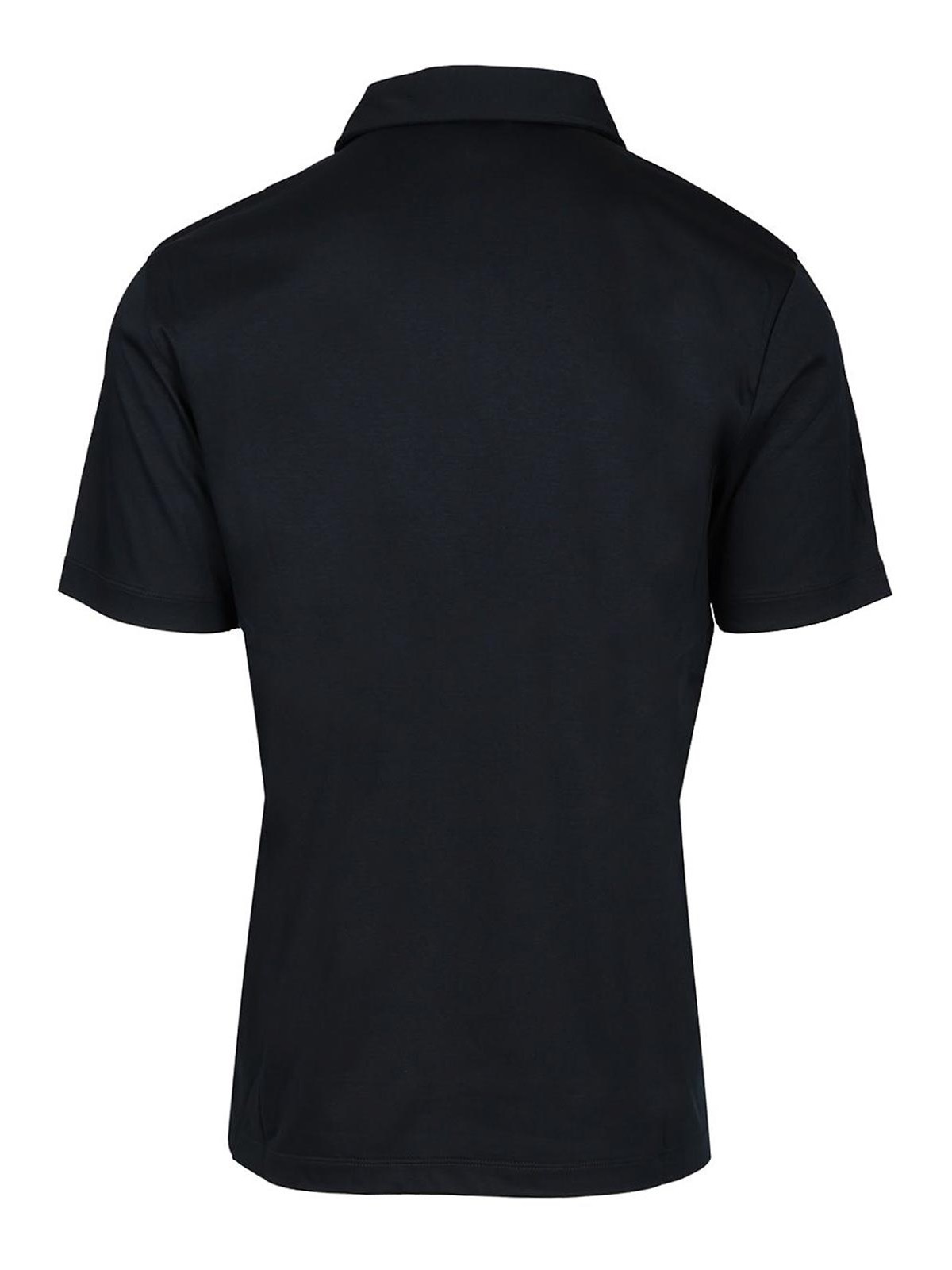 Giorgio Armani Navy Cotton Blend Polo With Embroidered Logo In Blue