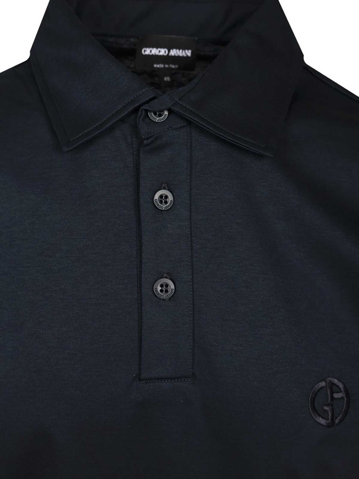 Giorgio Armani Navy Cotton Blend Polo With Embroidered Logo In Blue
