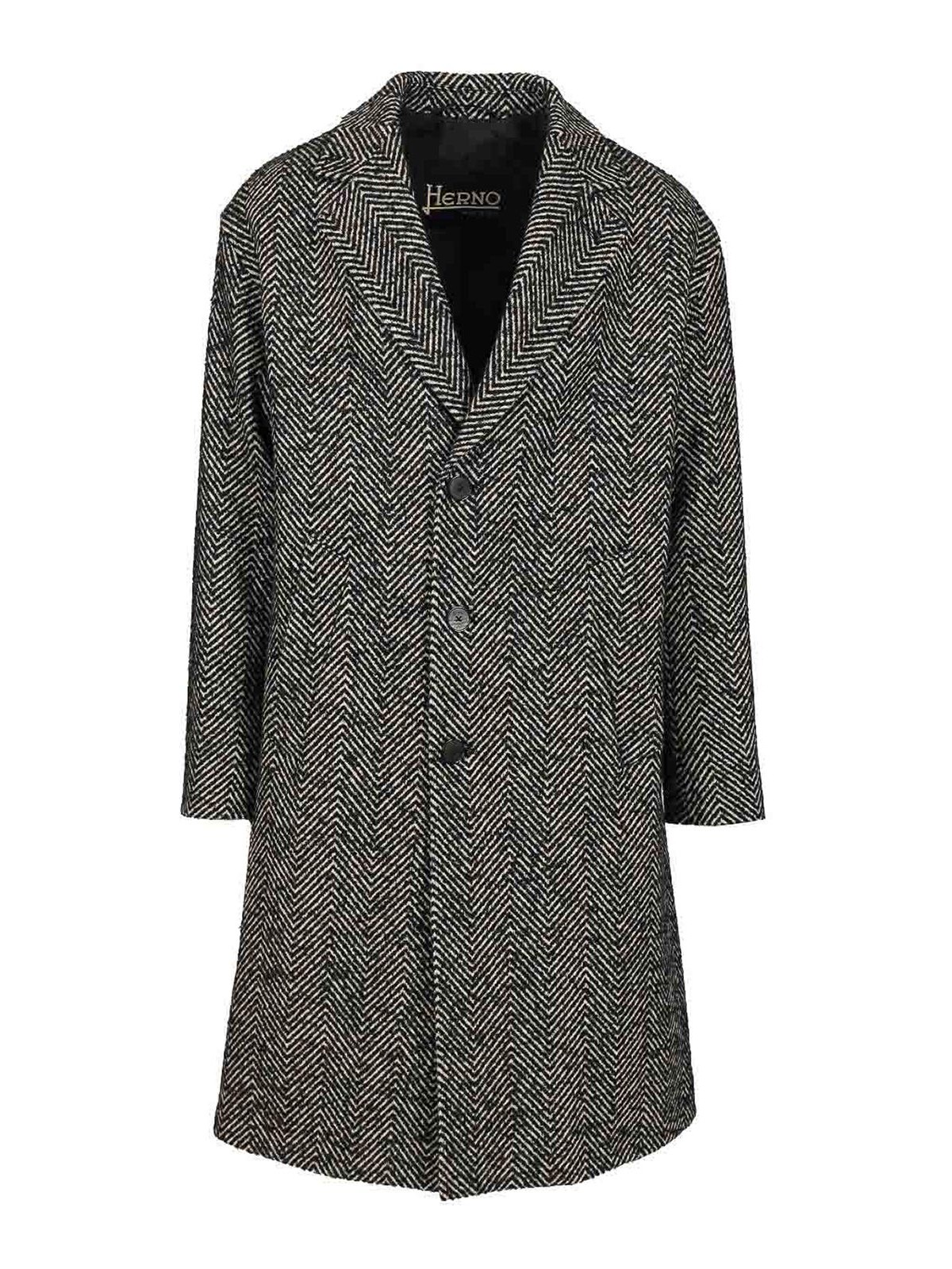 Herno Cappotto Chevron Lana Coats Multicolor In Gray