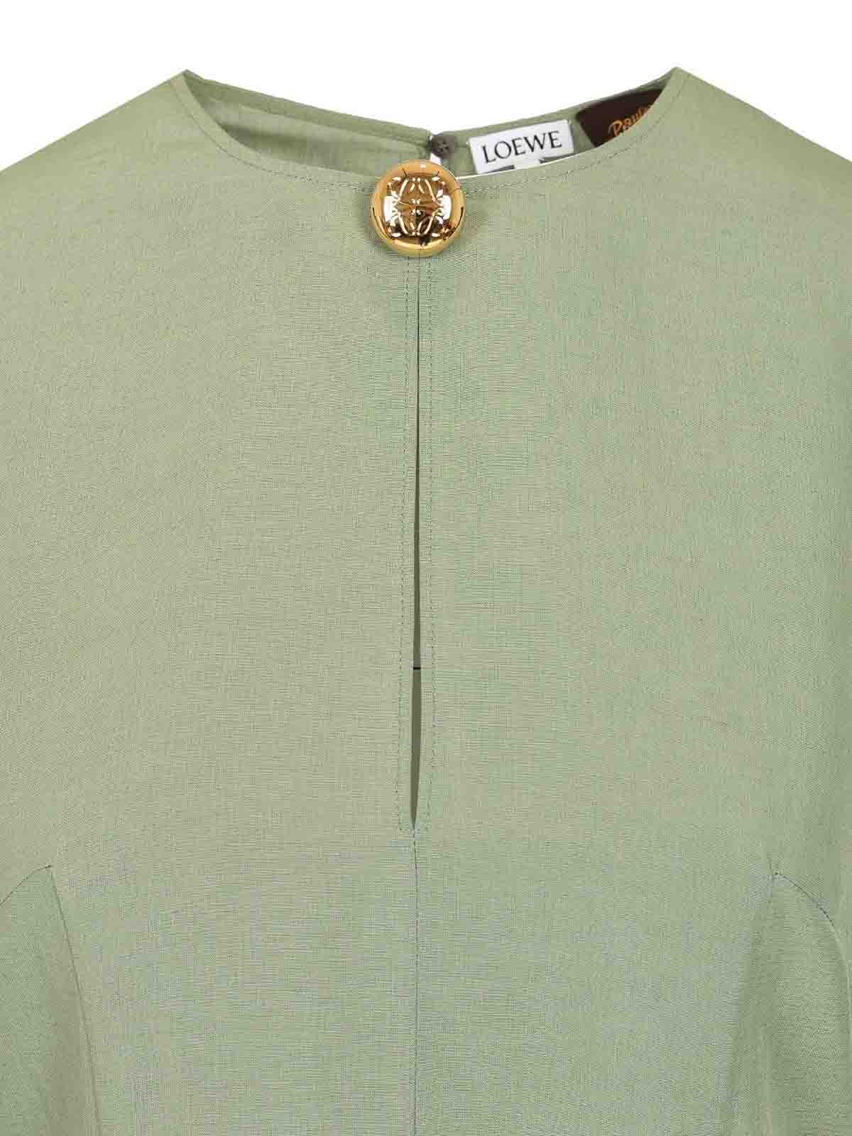 Loewe Pebble Dress In Viscose And Linen In Green