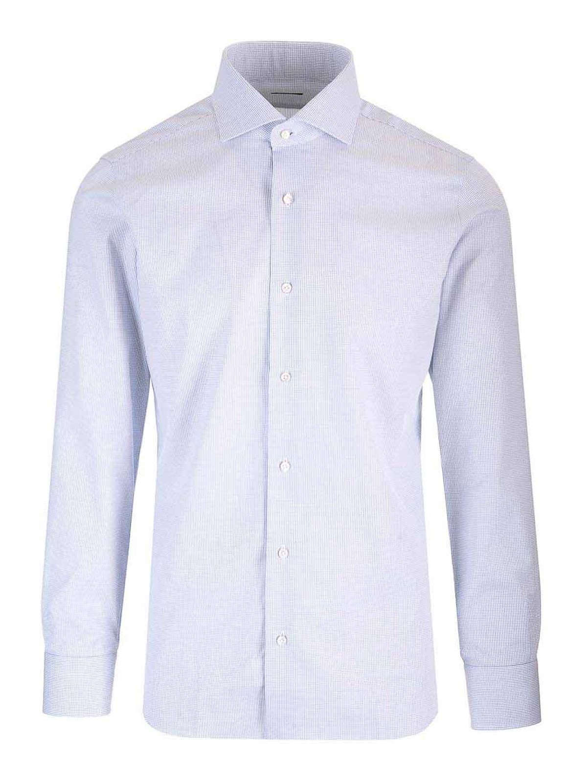 Barba Napoli Micro Checked Shirt In Blue