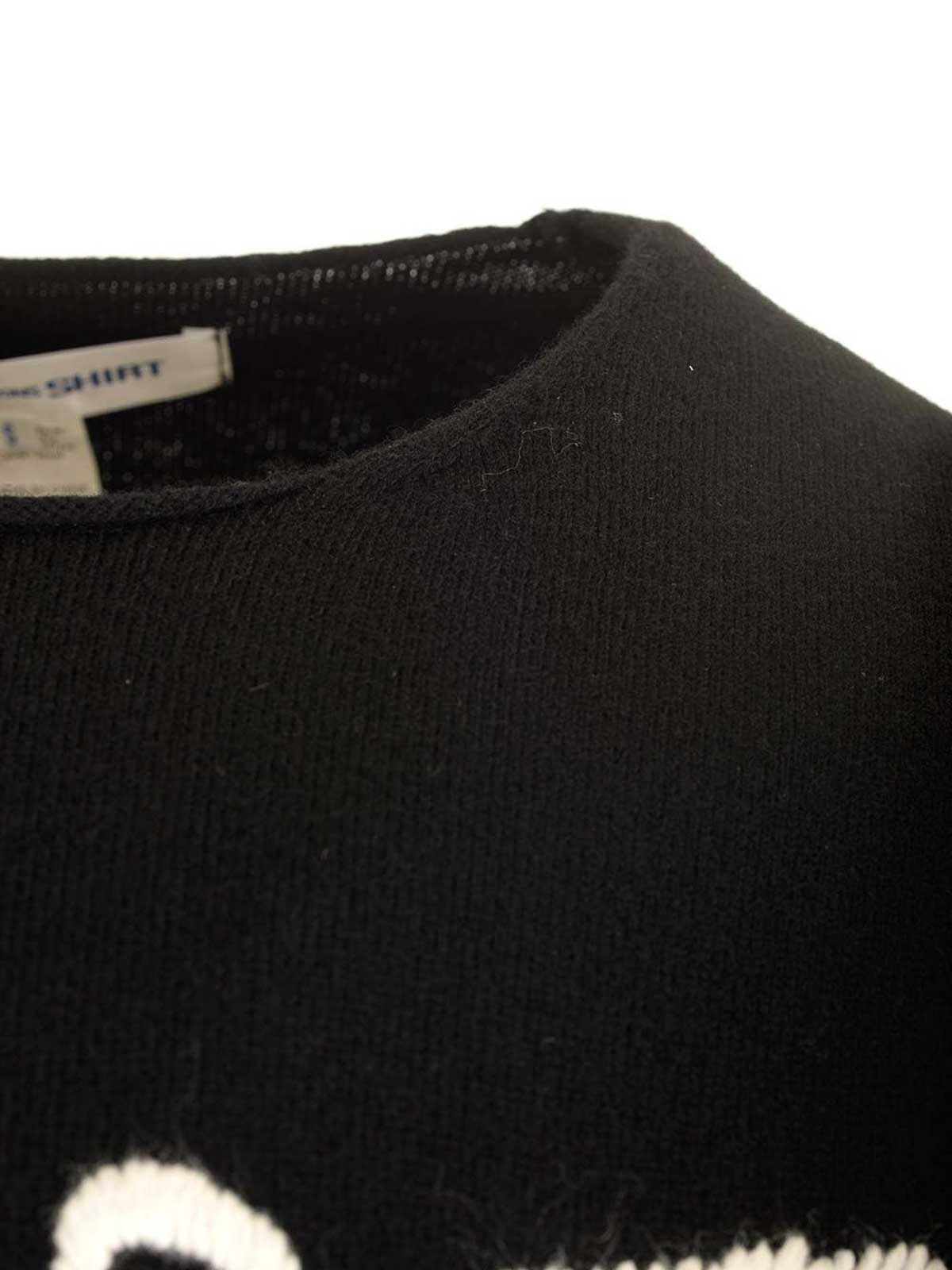Comme Des Garçons Wool Crewnewck Sweater With  Embroidery In Black