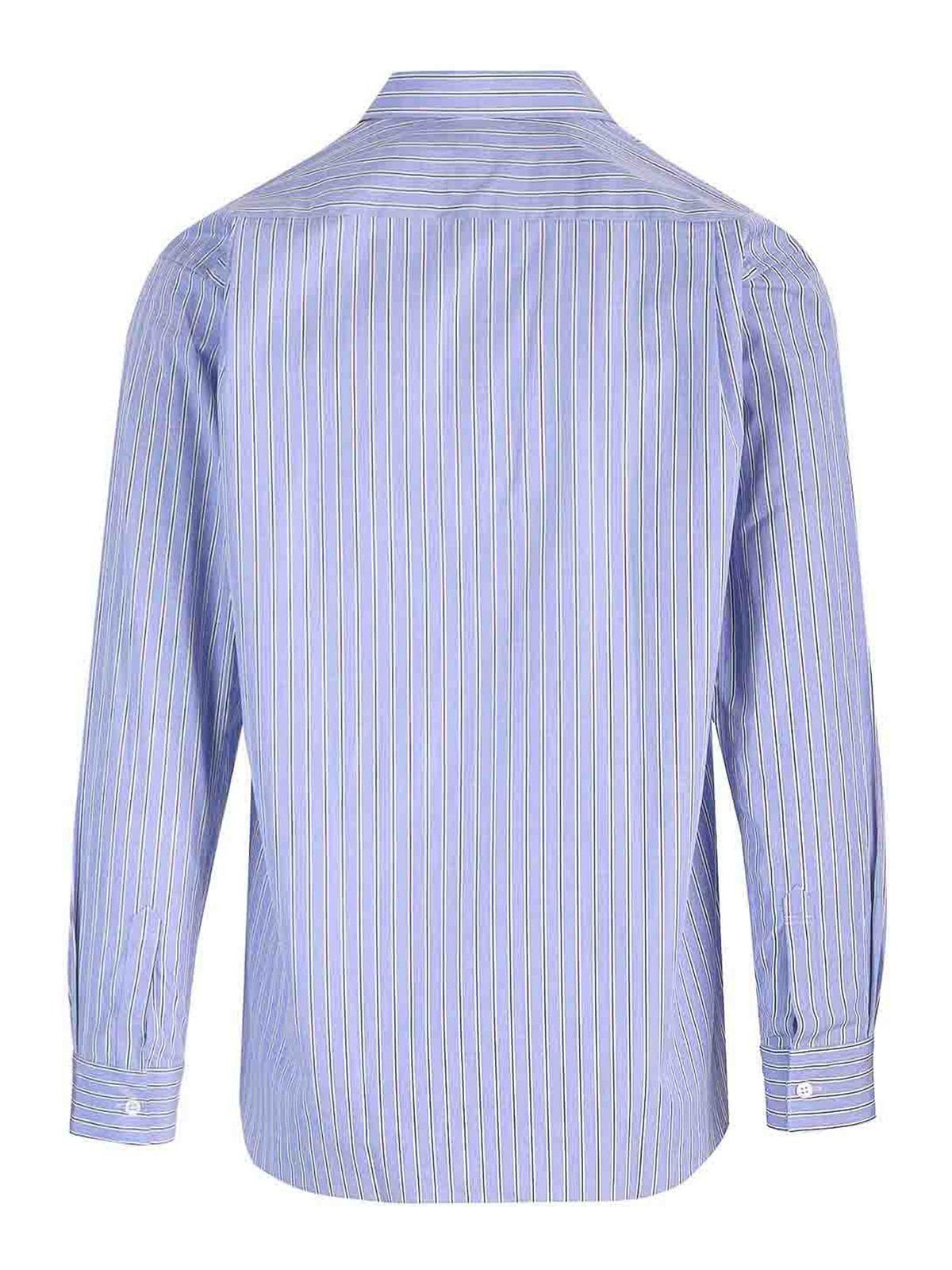 Comme Des Garçons Striped Cotton Shirt In Blue