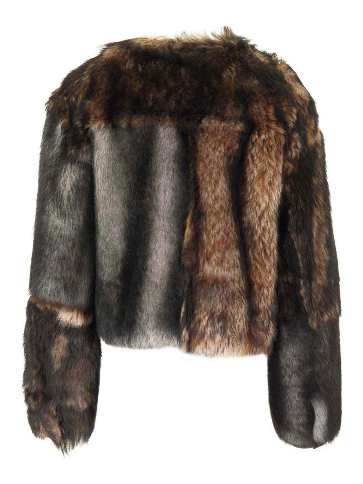 Durazzi Milano Crewneck Fur Coat Jackets Multicolor In Black
