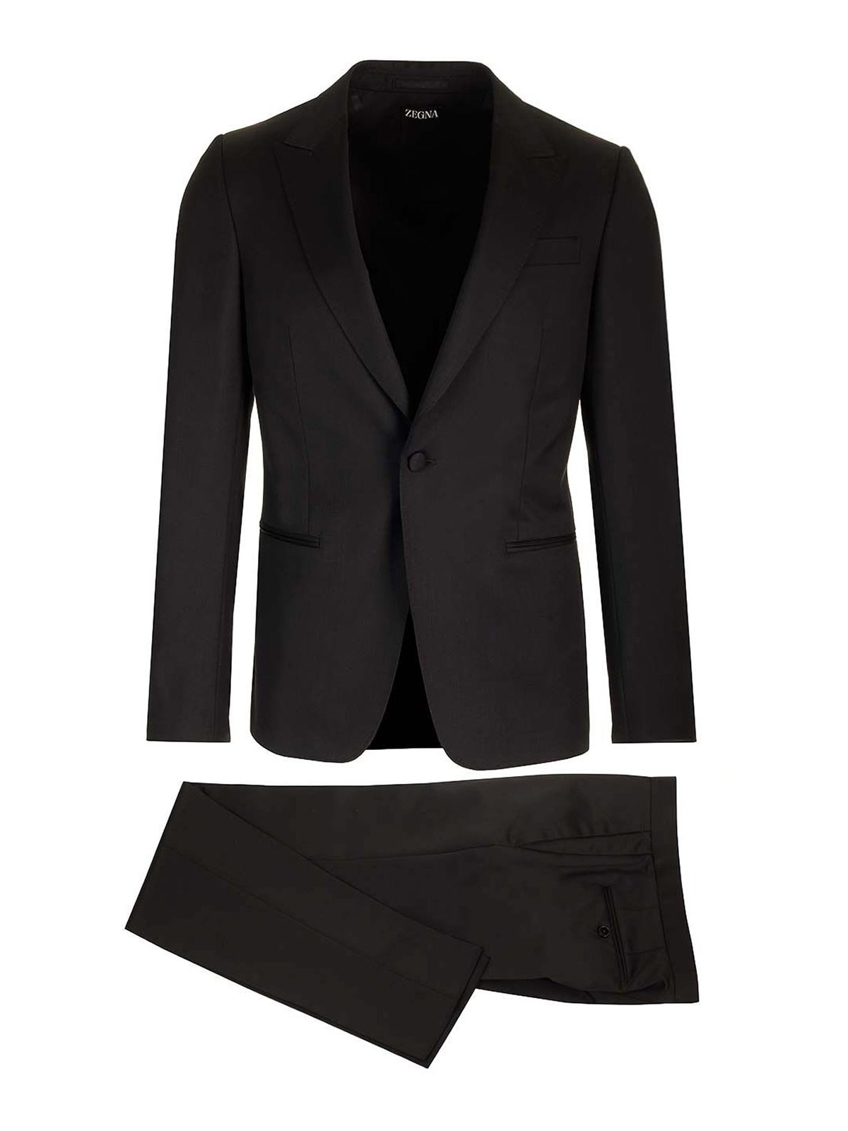 Zegna Black Solid Wool And Mohair Tailored Suit In Black