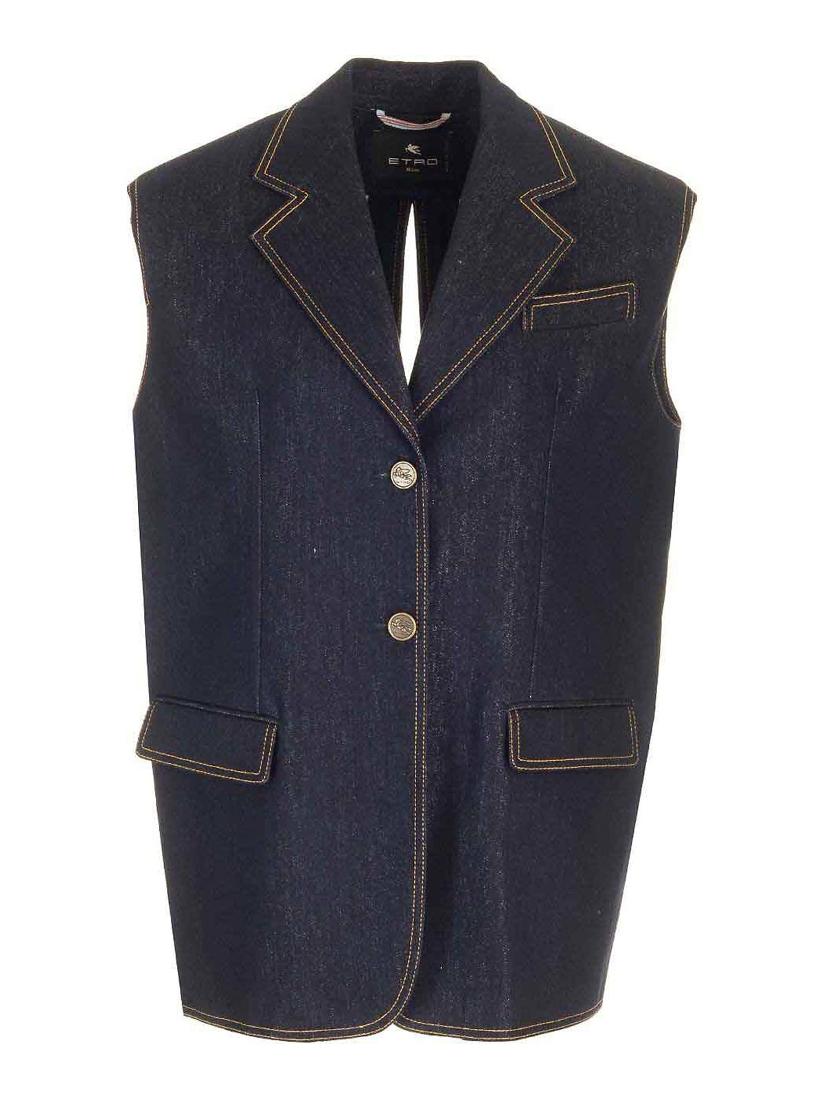 Etro Denim Waistcoat Jackets Blue In Blue