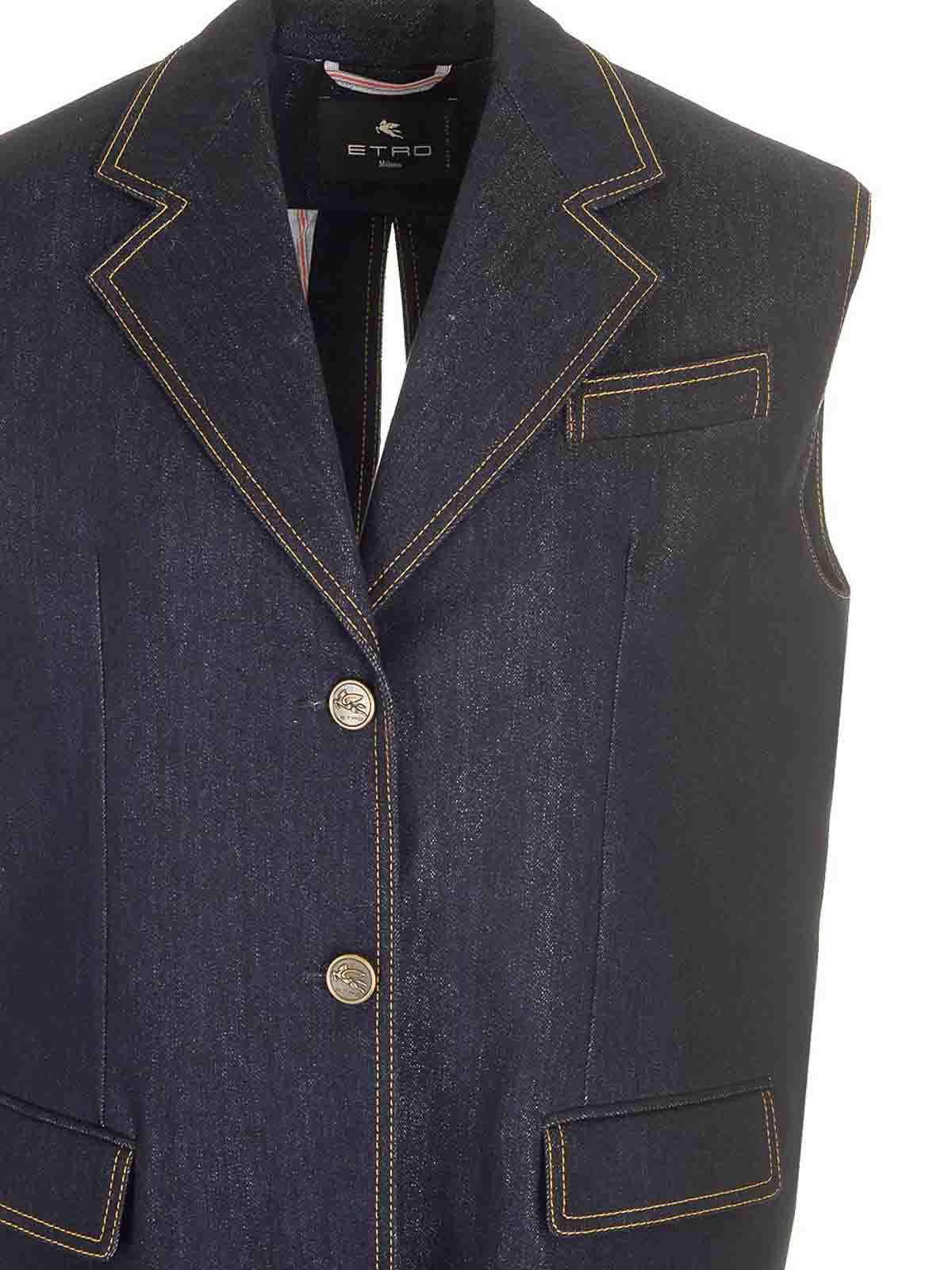 Etro Denim Waistcoat Jackets Blue In Blue