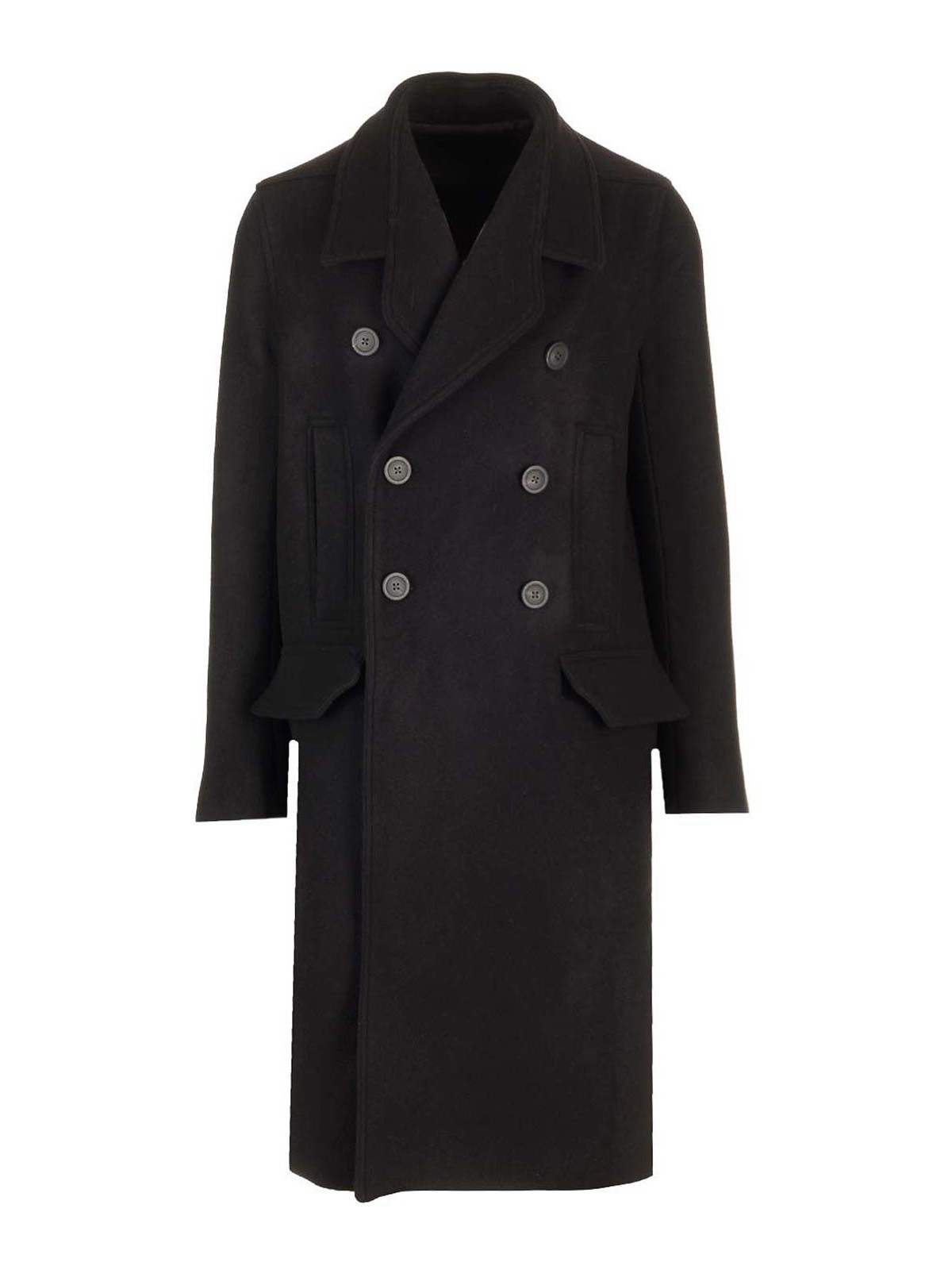 Rick Owens Officer Double-breasted Melton Virgin Wool Coat In Black