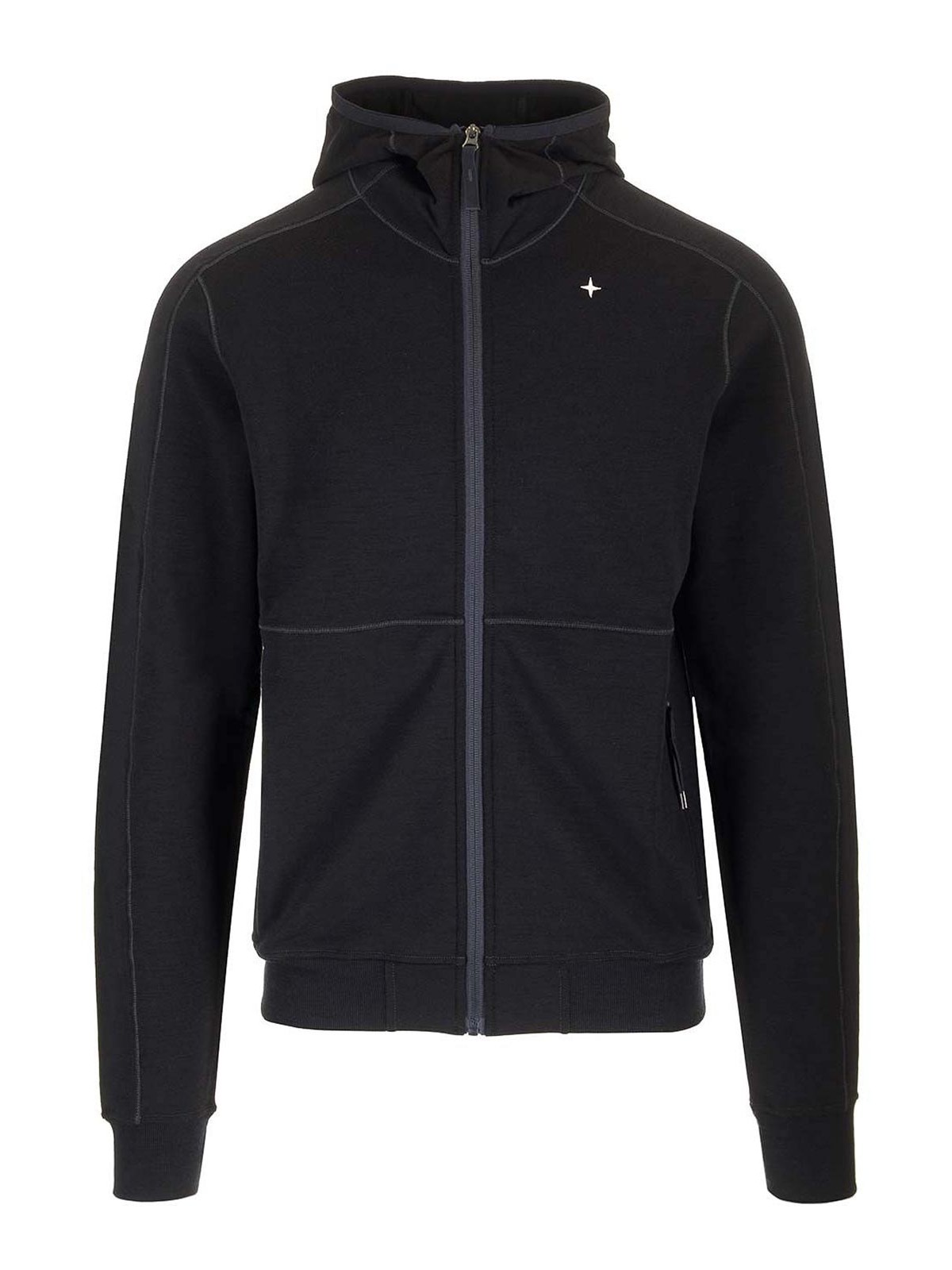Stone Island Wool And Cotton Zip-up Fleece Sweatshirts Blue In Blue