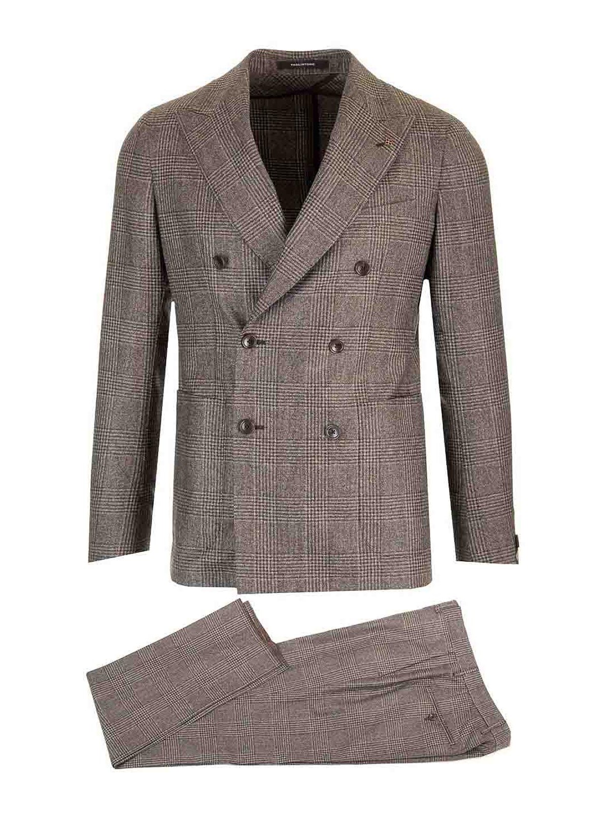 Tagliatore Montecarlo Prince Of Wales Suit In Super 110s Wool In Brown
