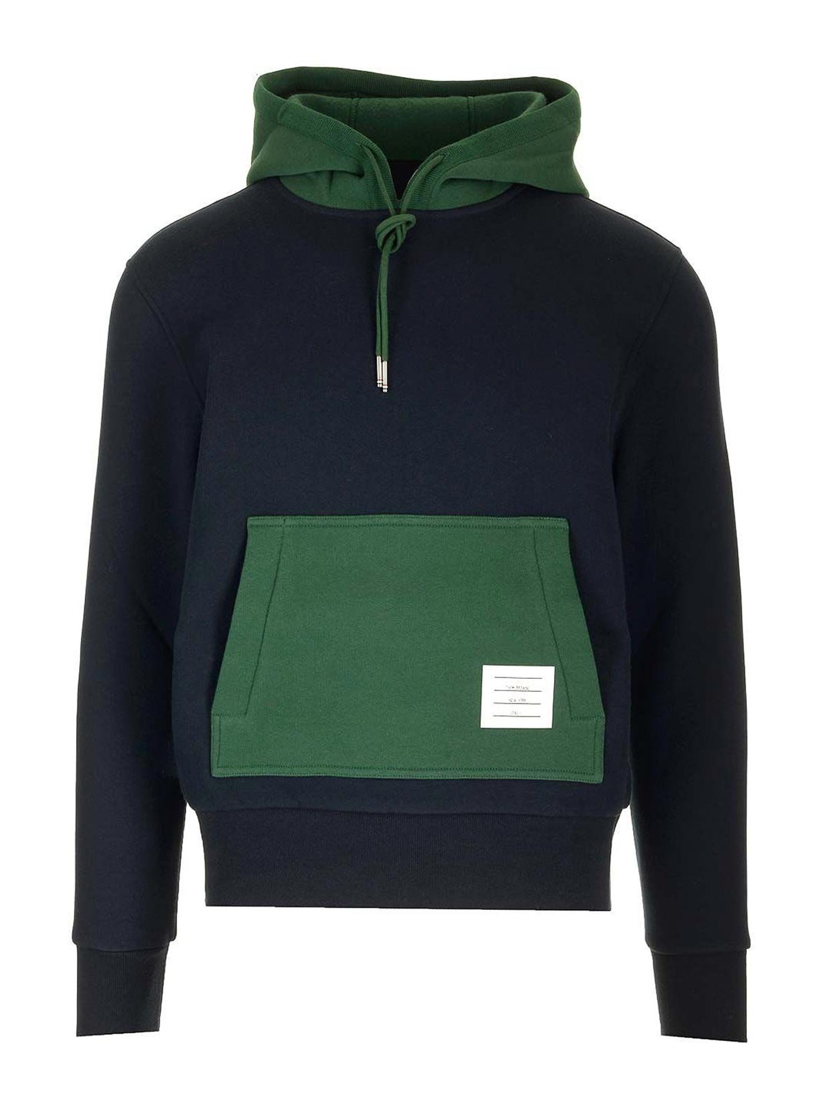 Thom Browne Panel Hooded Sweatshirt With Kangaroo Pocket In Blue