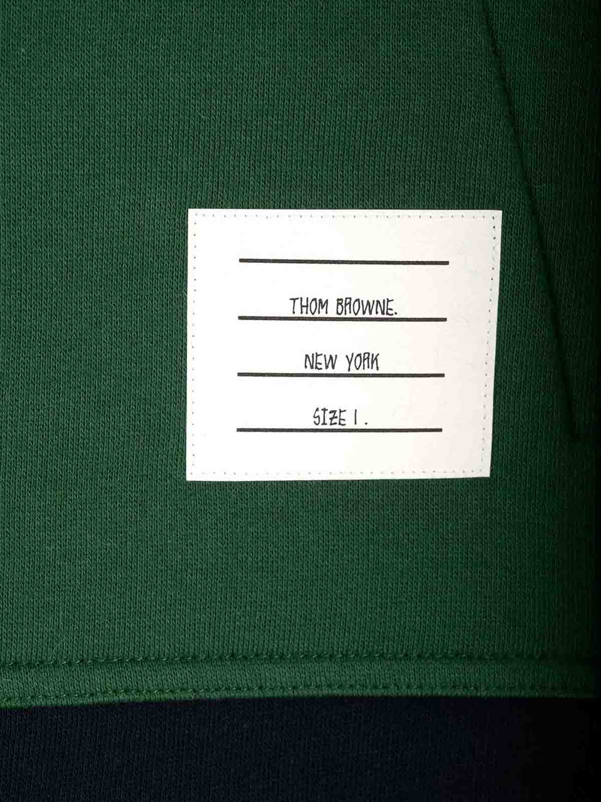 Thom Browne Panel Hooded Sweatshirt With Kangaroo Pocket In Blue