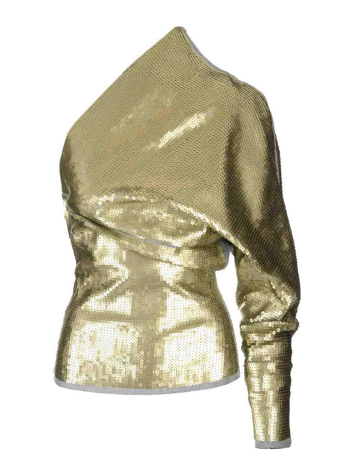 Rick Owens One-sleeved Top With Sequins Tops Yellow In Green