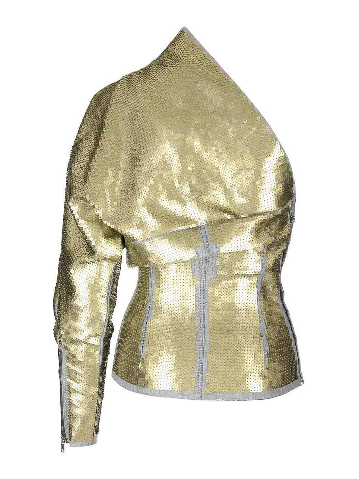 Rick Owens One-sleeved Top With Sequins Tops Yellow In Green