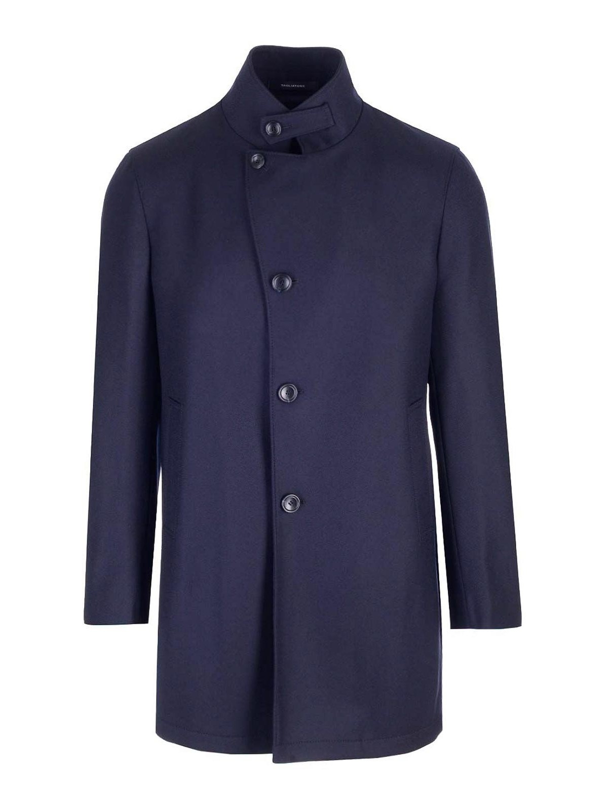 Tagliatore High-collar Long-sleeved Coat In Blue