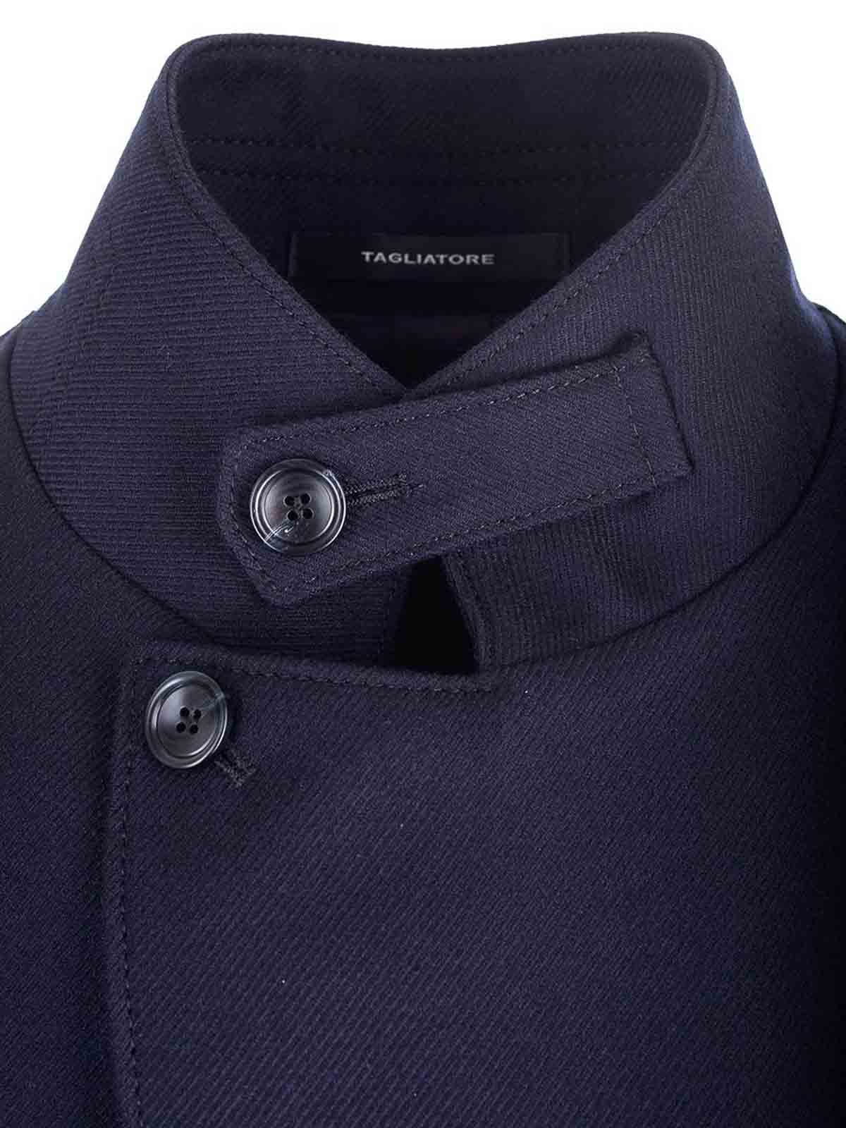Tagliatore High-collar Long-sleeved Coat In Blue