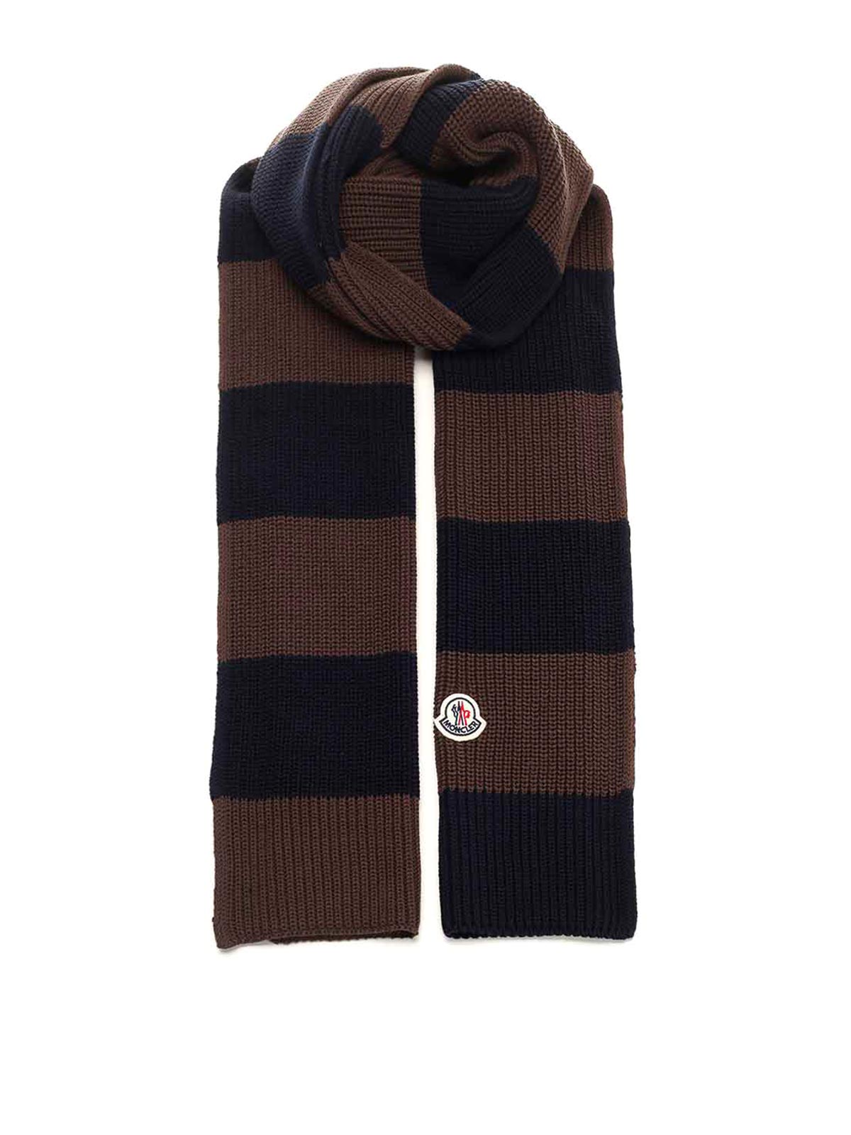 Moncler Striped Cotton Scarf Scarves And Foulards Black In Multi
