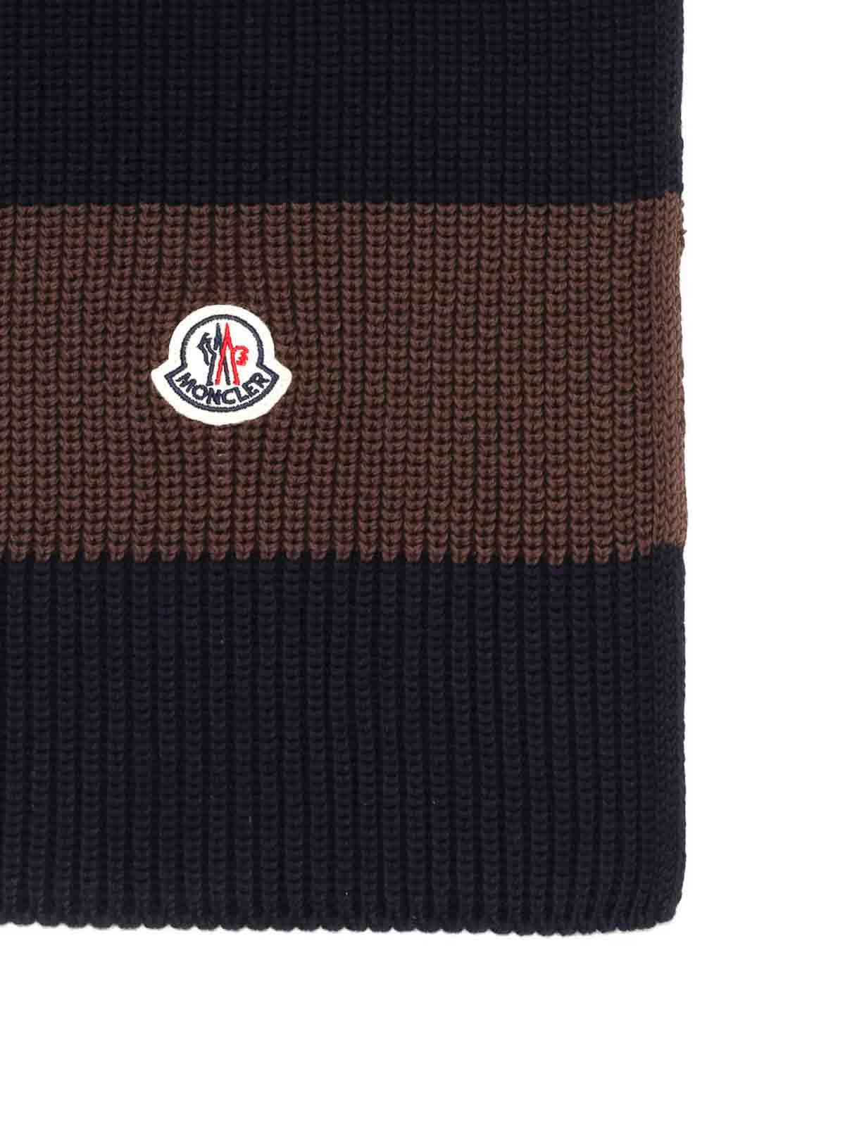 Moncler Striped Cotton Scarf Scarves And Foulards Black In Multi