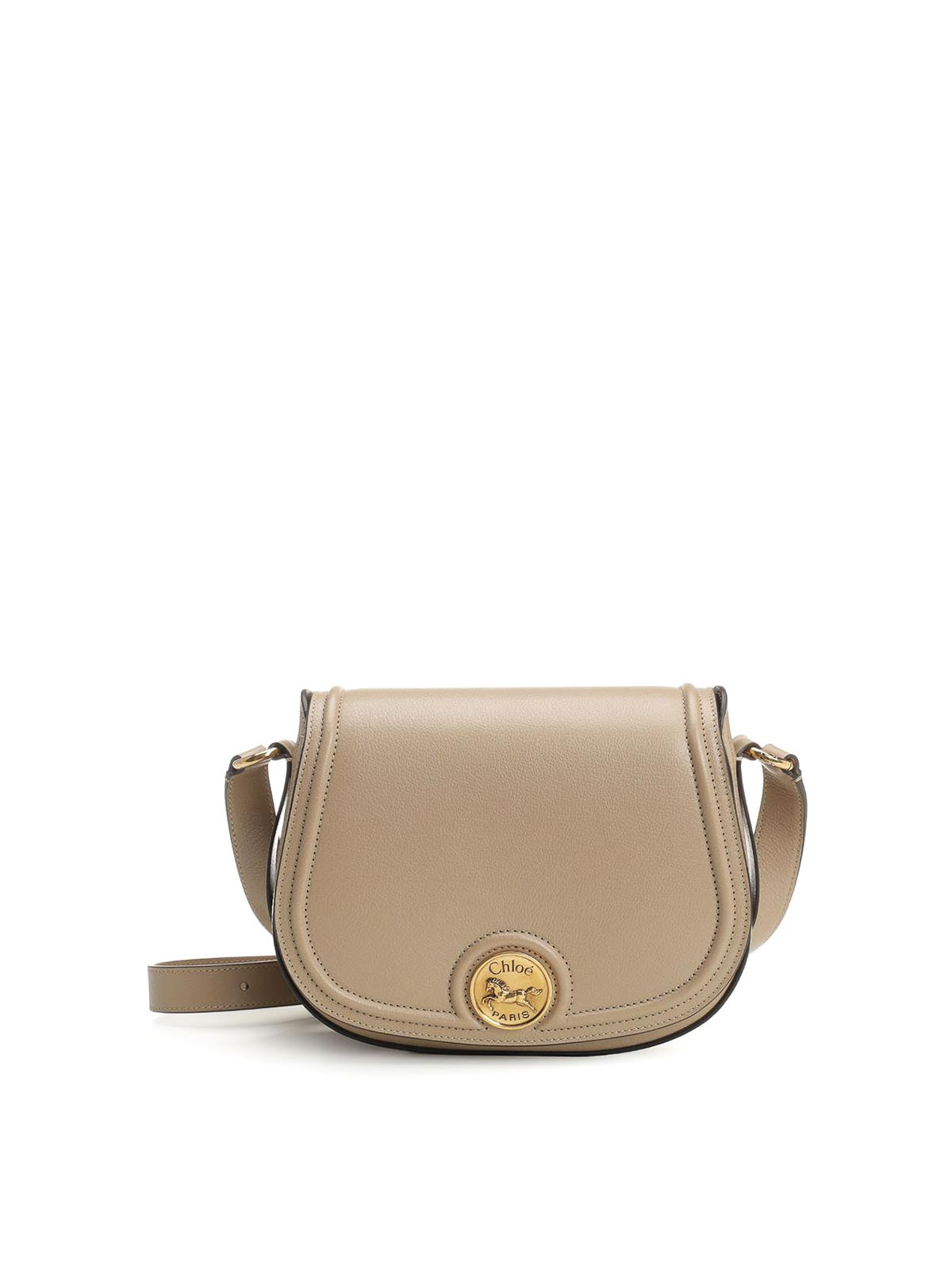 Chloé Saddle Horse Medal Bag In Hammered Pink Leather In Sand