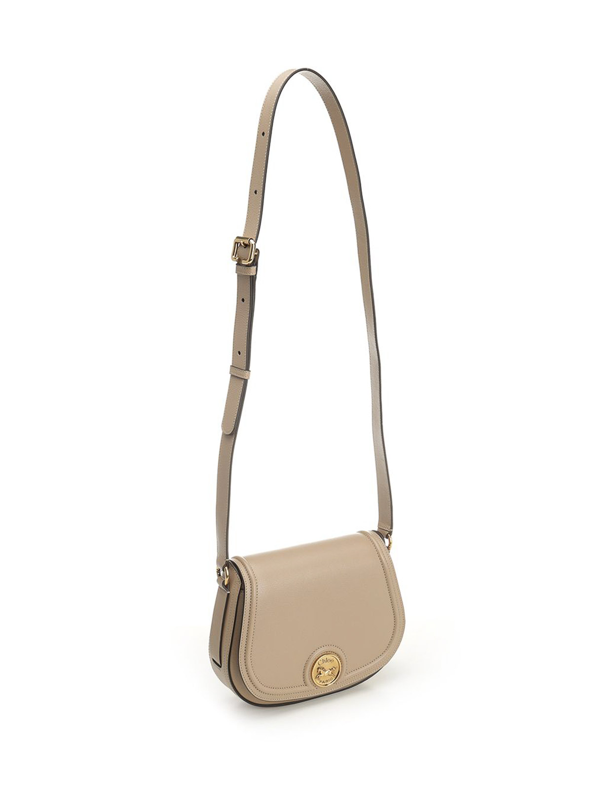 Chloé Saddle Horse Medal Bag In Hammered Pink Leather In Sand