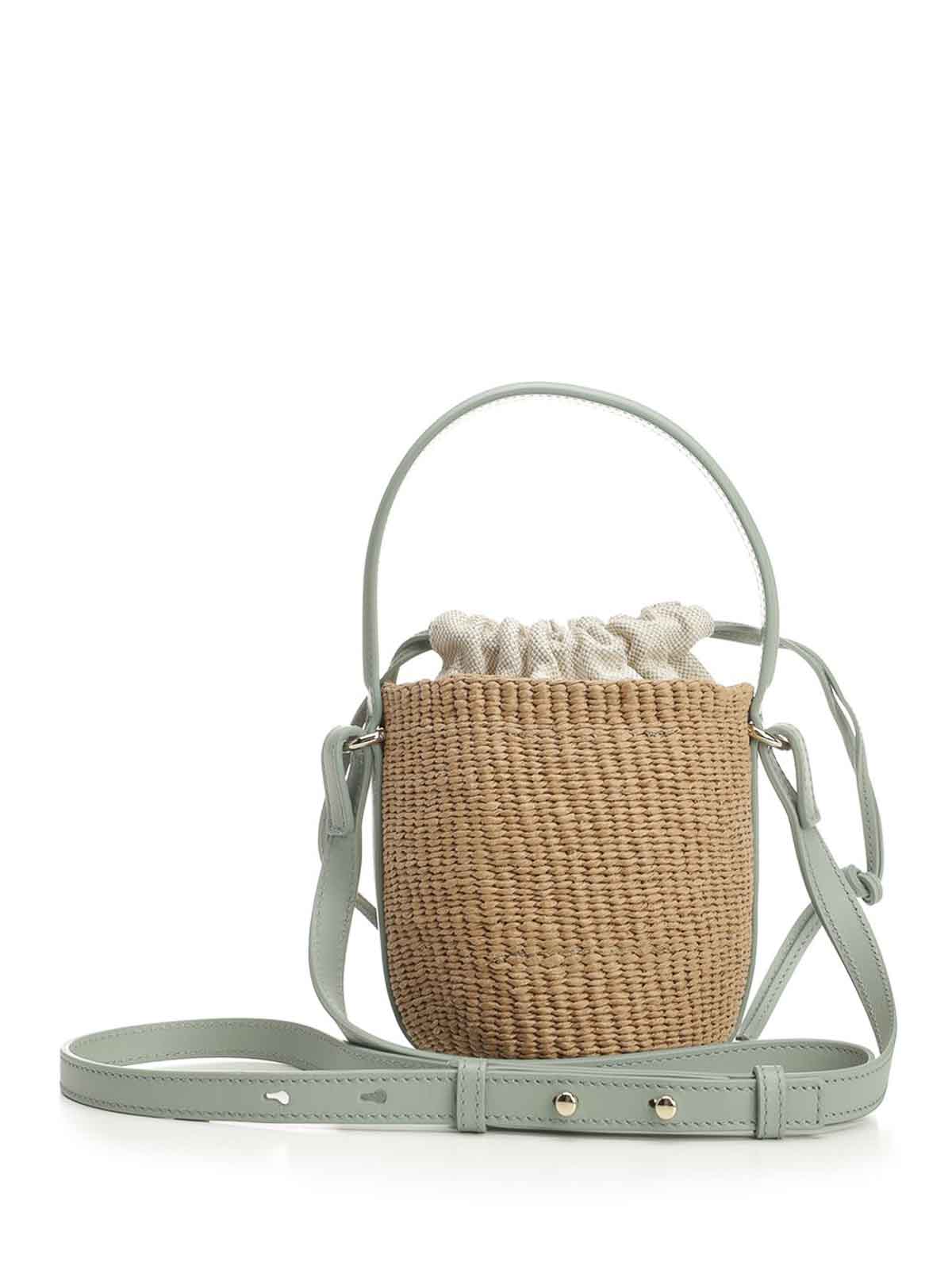 Chloé Mini Horse-emblem Raffia Bucket Bag In Green