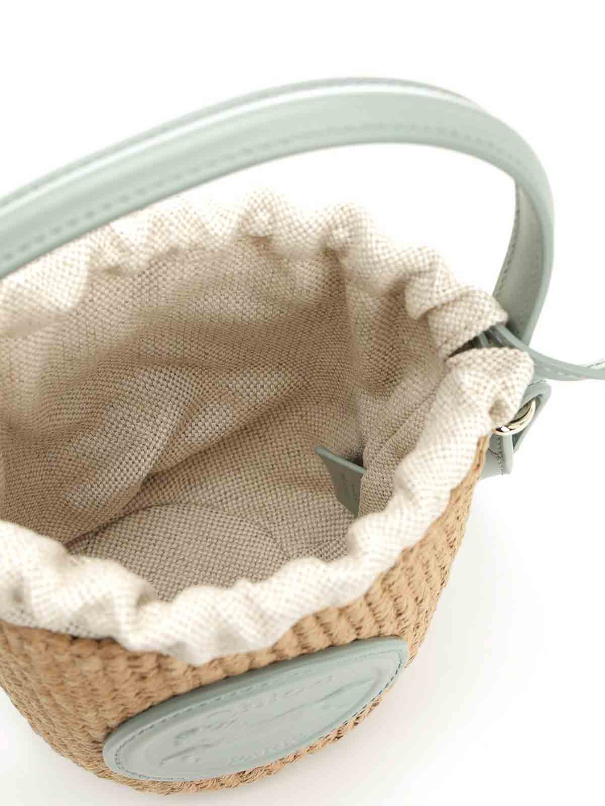 Chloé Mini Horse-emblem Raffia Bucket Bag In Green