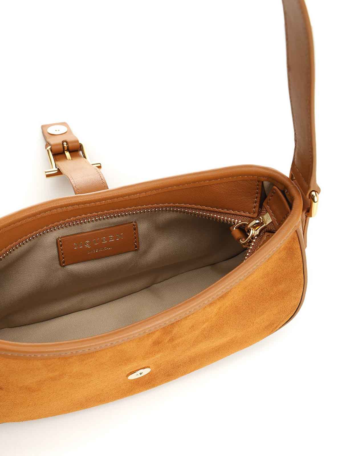 Alexander Mcqueen T-bar Shoulder Mini Suede Bag Shoulder Bags Beige In Sand