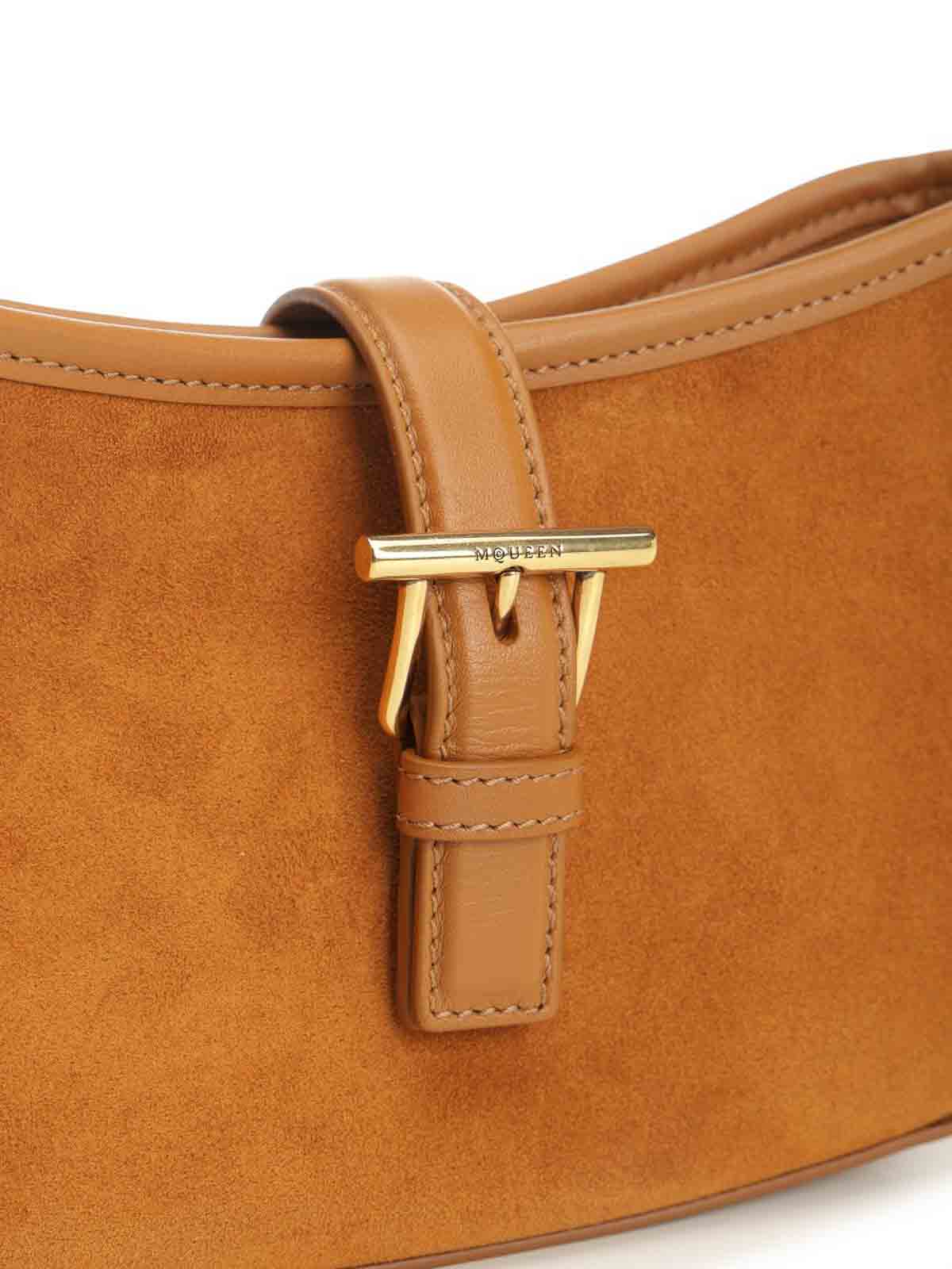 Alexander Mcqueen T-bar Shoulder Mini Suede Bag Shoulder Bags Beige In Sand