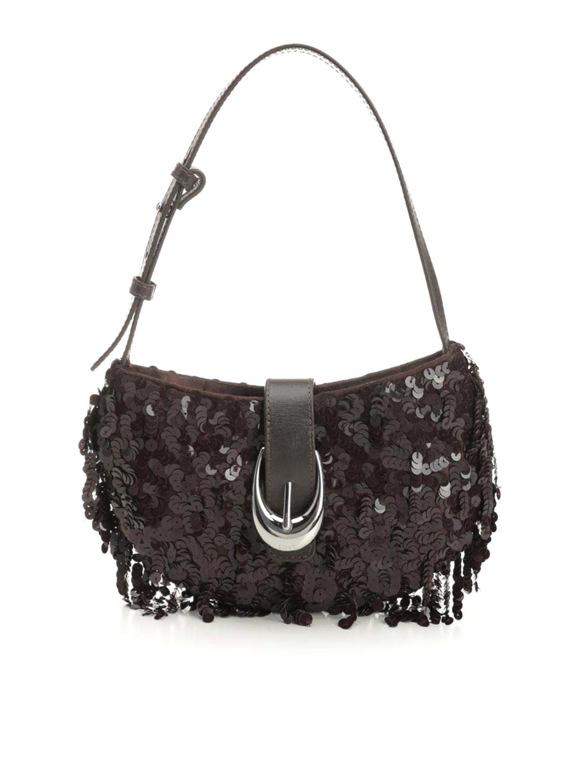 Staud Chic Sequin Shoulder Bag With Adjustable Strap In Brown