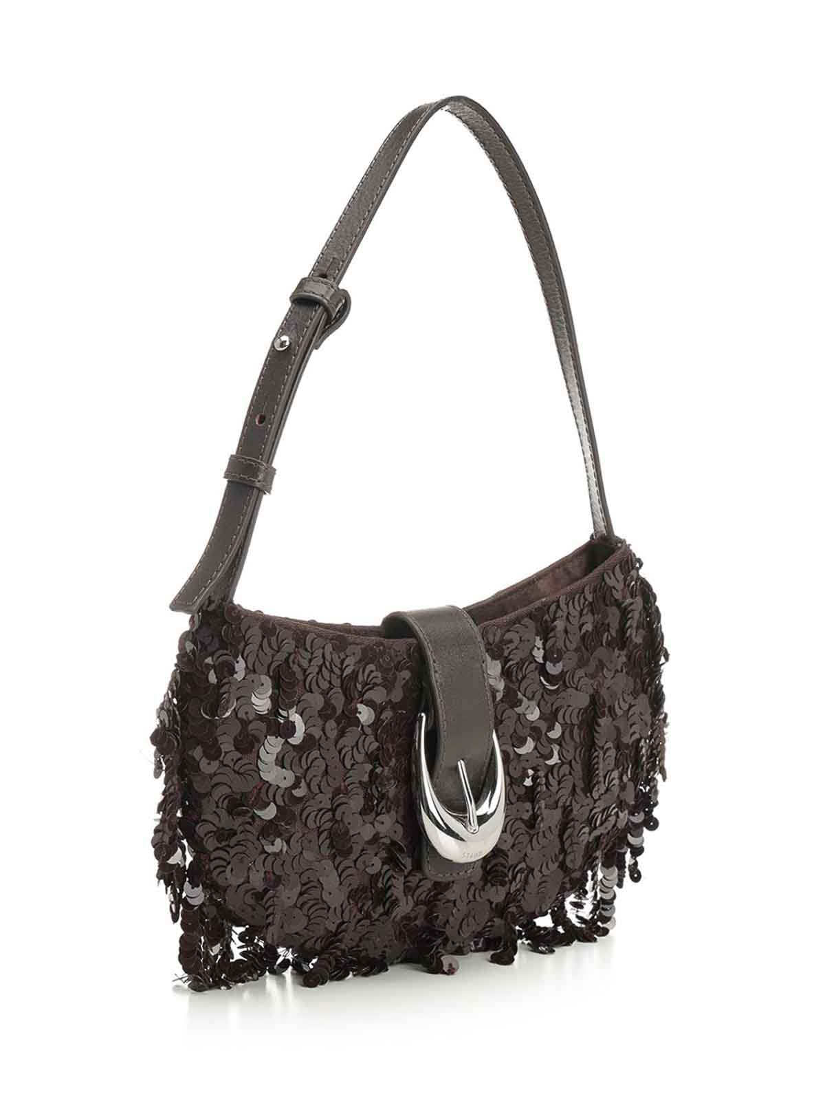 Staud Chic Sequin Shoulder Bag With Adjustable Strap In Brown