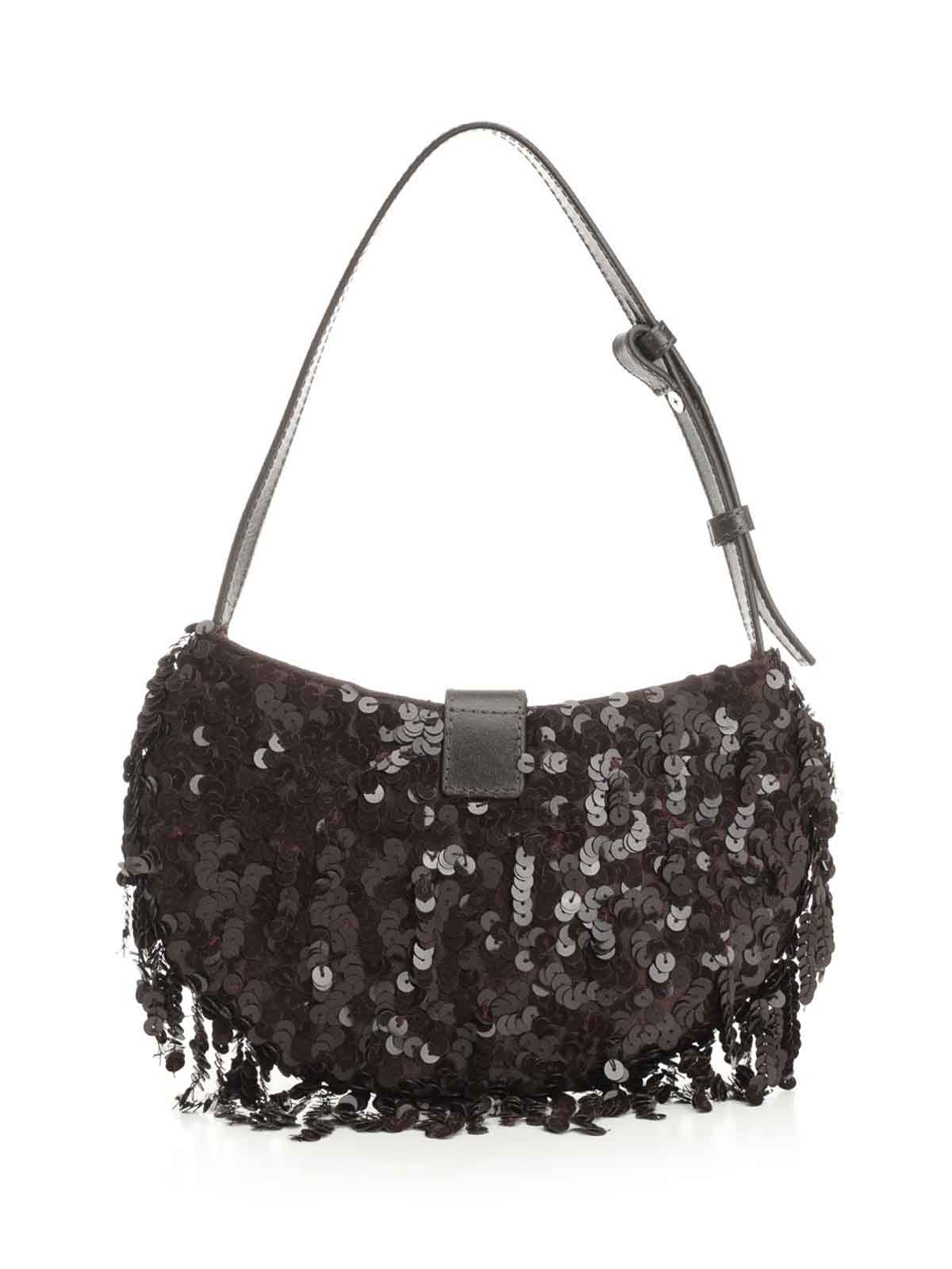 Staud Chic Sequin Shoulder Bag With Adjustable Strap In Brown
