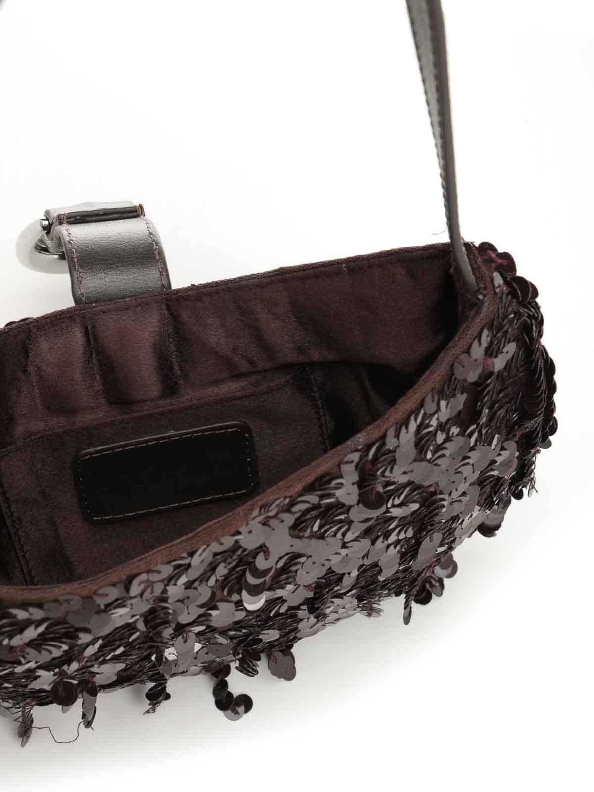 Staud Chic Sequin Shoulder Bag With Adjustable Strap In Brown