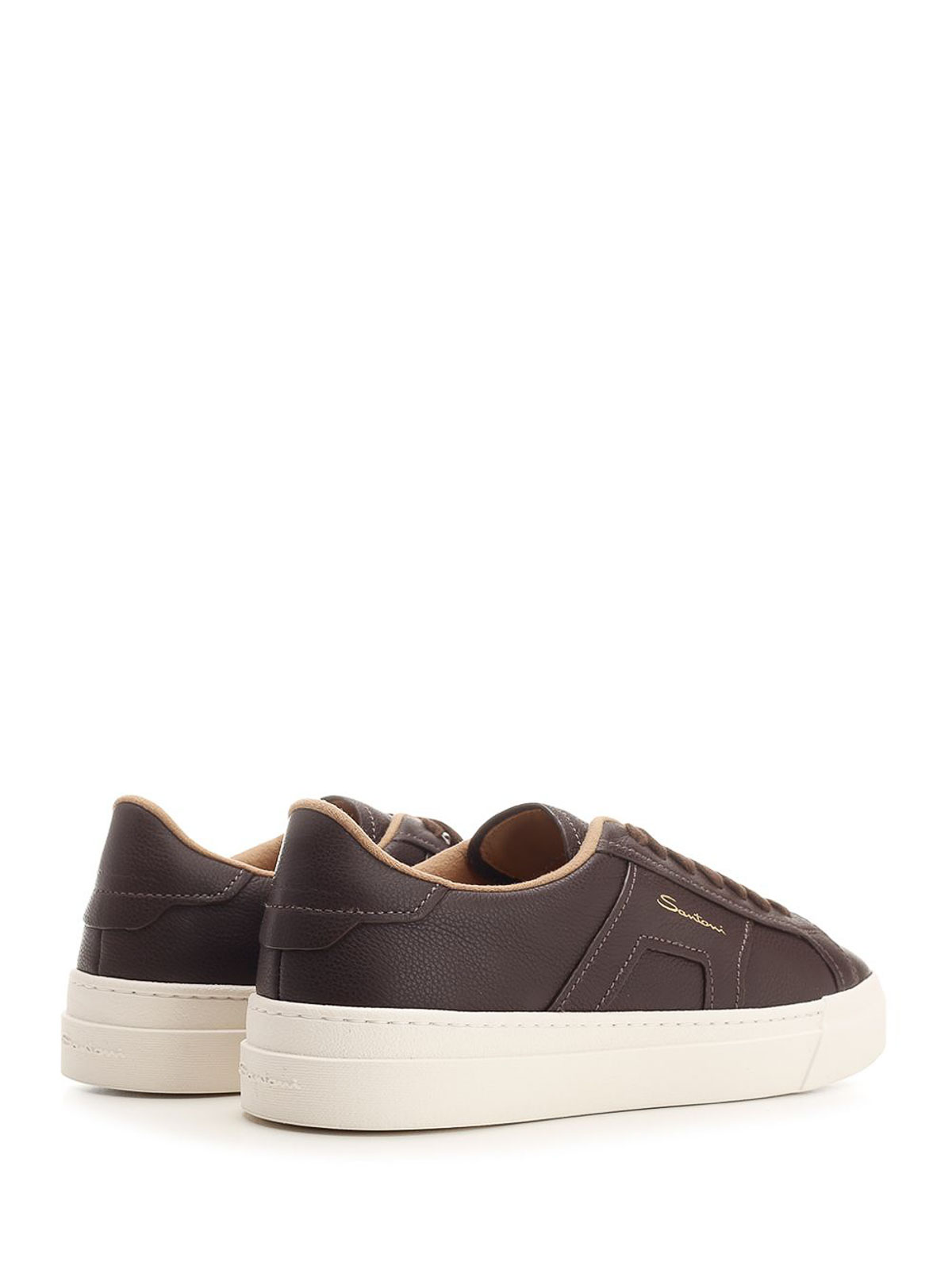 Santoni Tumbled Leather Double Buckle Trainer In Brown