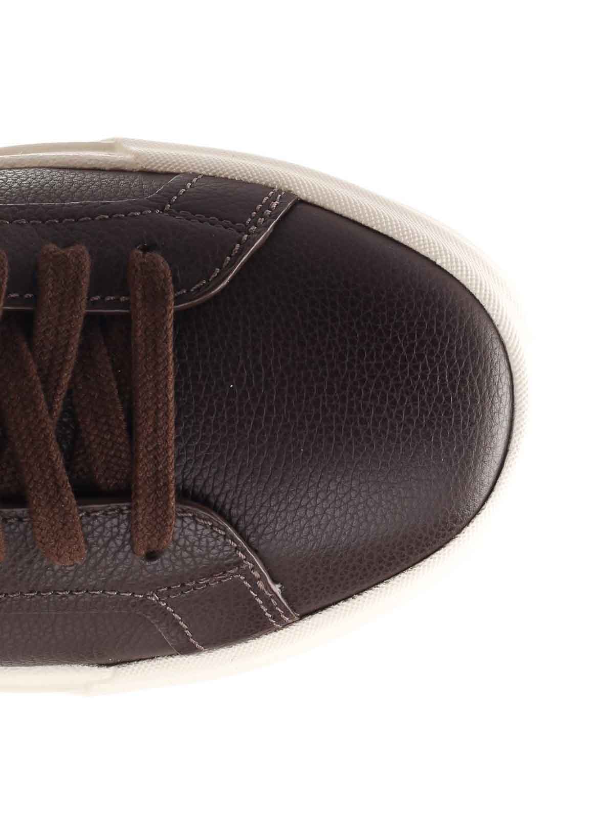 Santoni Tumbled Leather Double Buckle Trainer In Brown