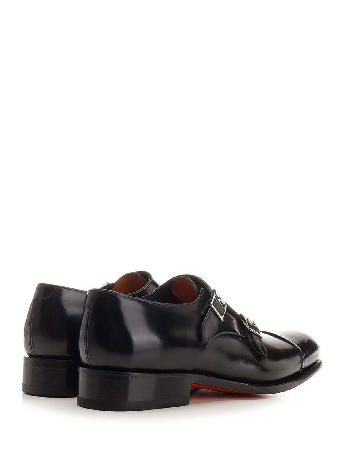 Santoni Mens Double Buckle In Black Antiqued Leather In Black