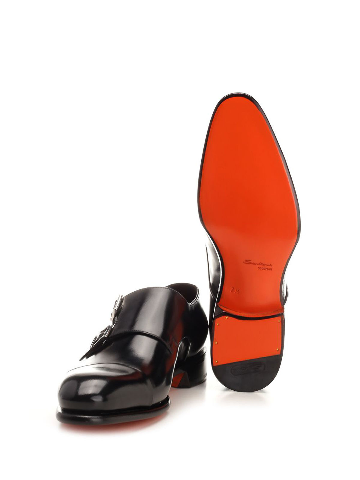Santoni Mens Double Buckle In Black Antiqued Leather In Black