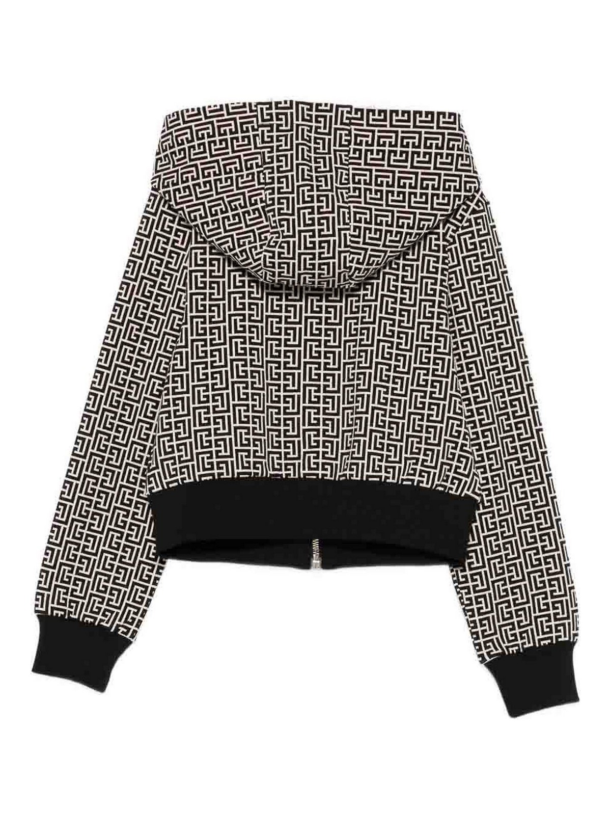 Balmain Hoodie With All-over Pb Monogram Motif In Gray